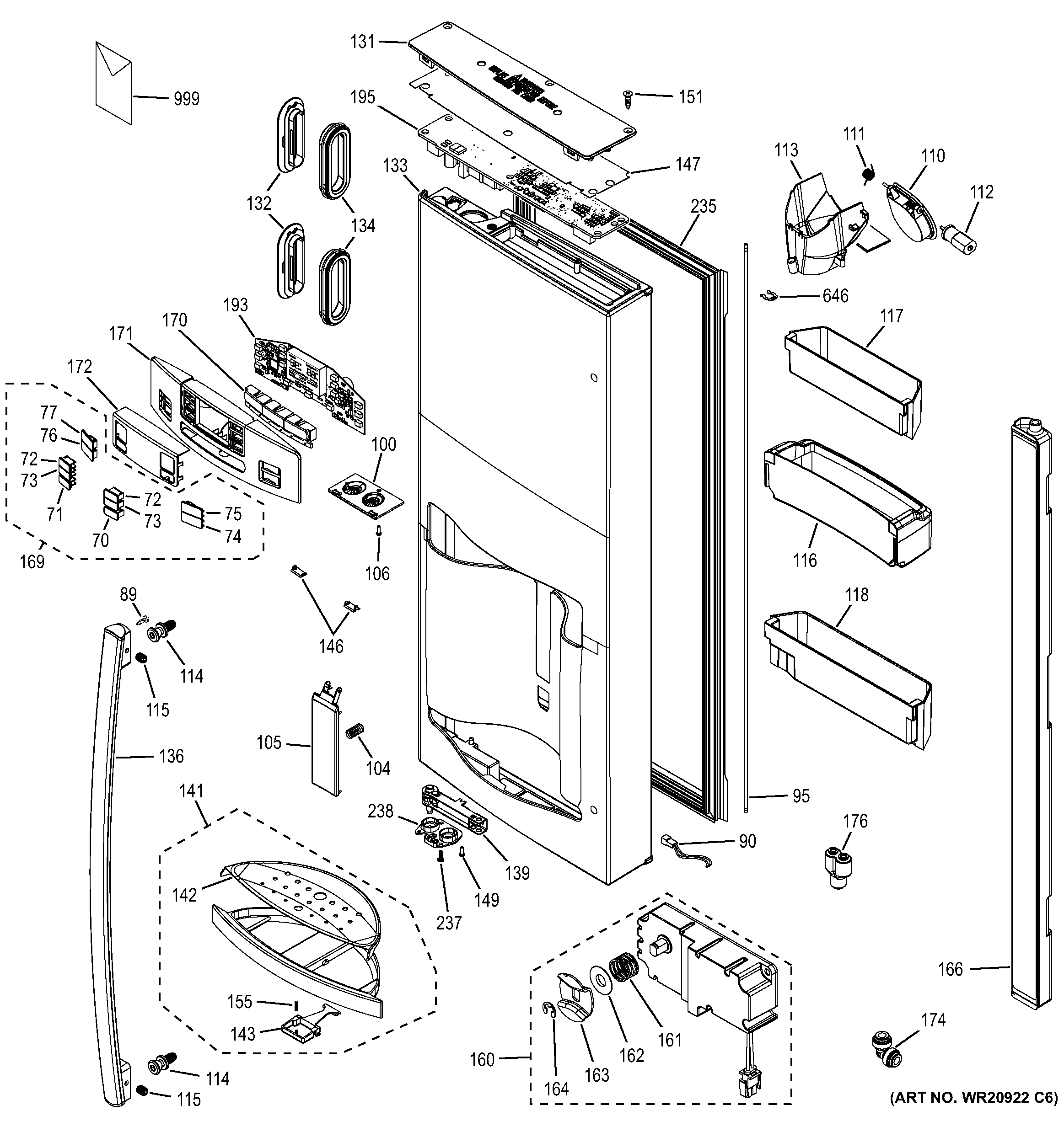 GE GFE29HGDABB dispenser door diagram
