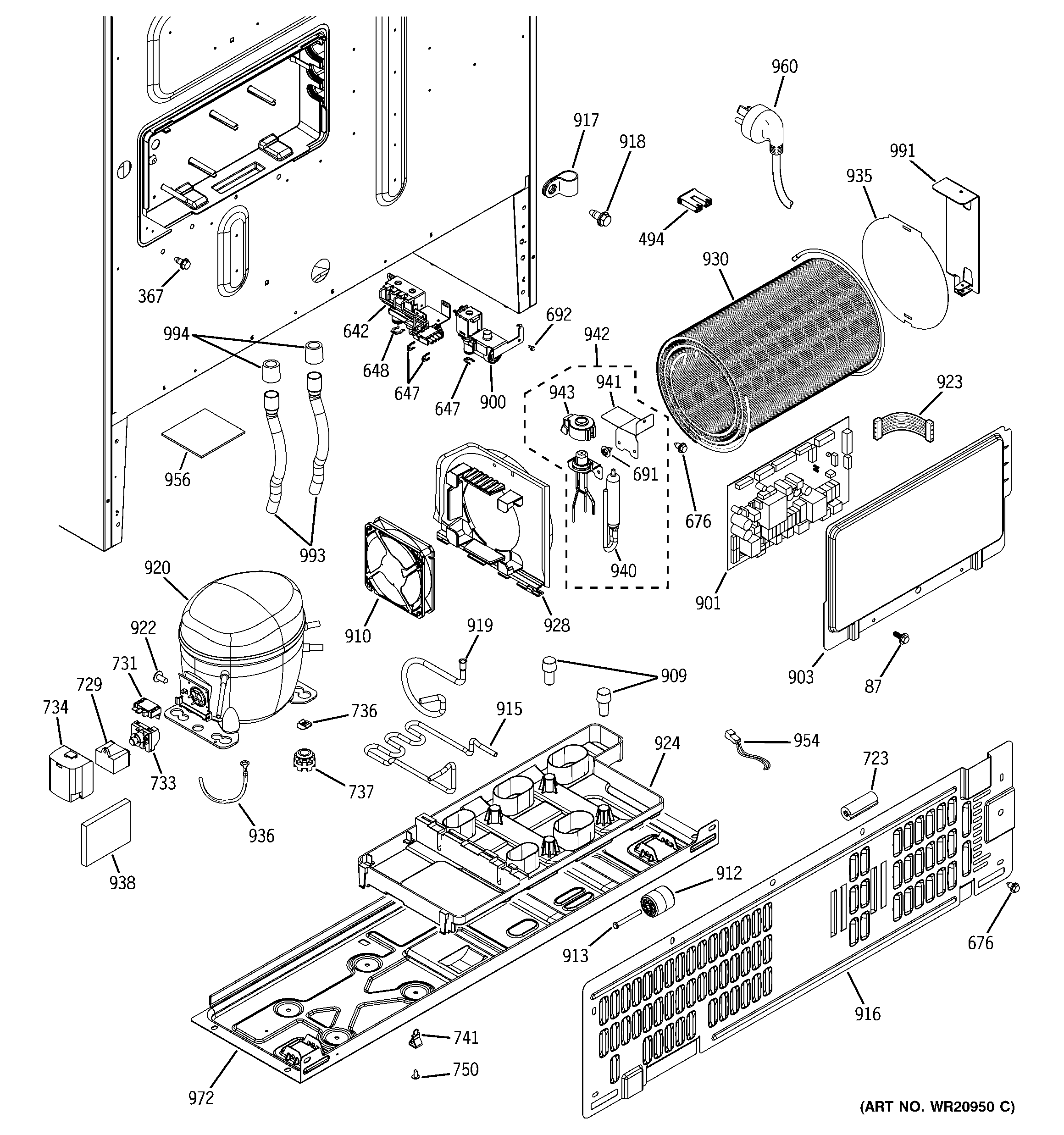 GE GFE29HGDABB machine compartment diagram