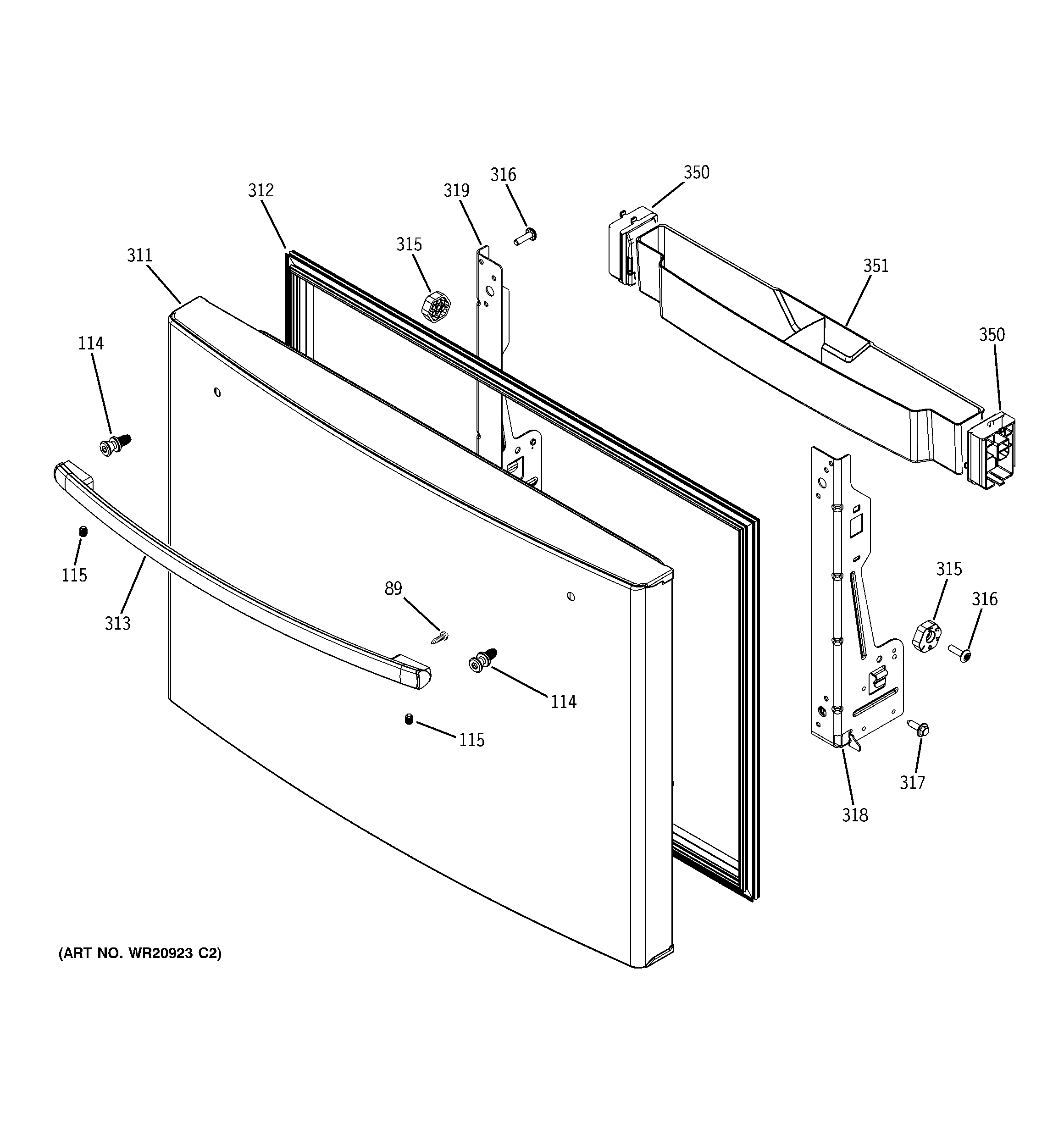 GE GFE29HGDABB freezer door diagram