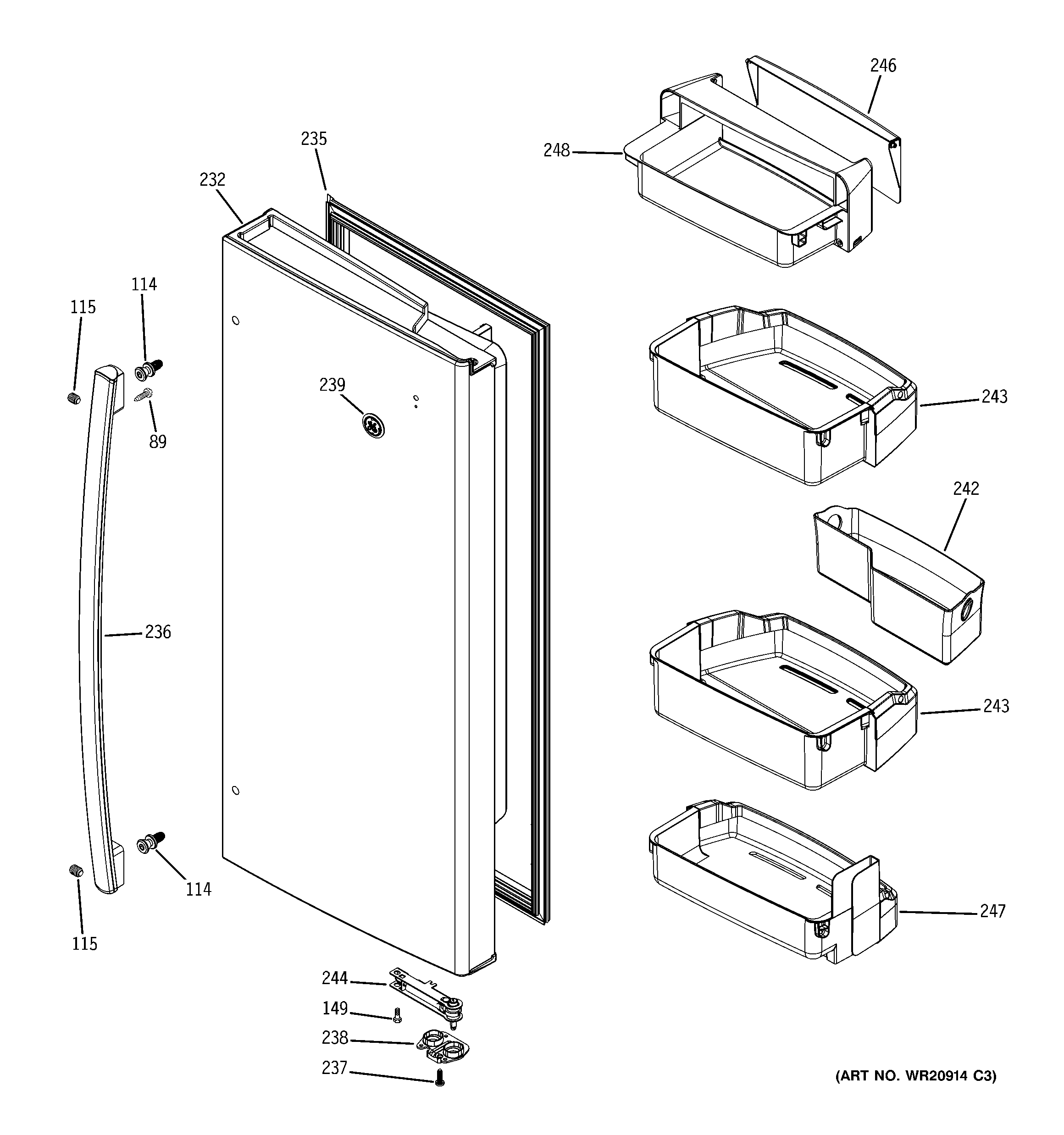 GE GFE29HGDABB fresh food door - rh diagram