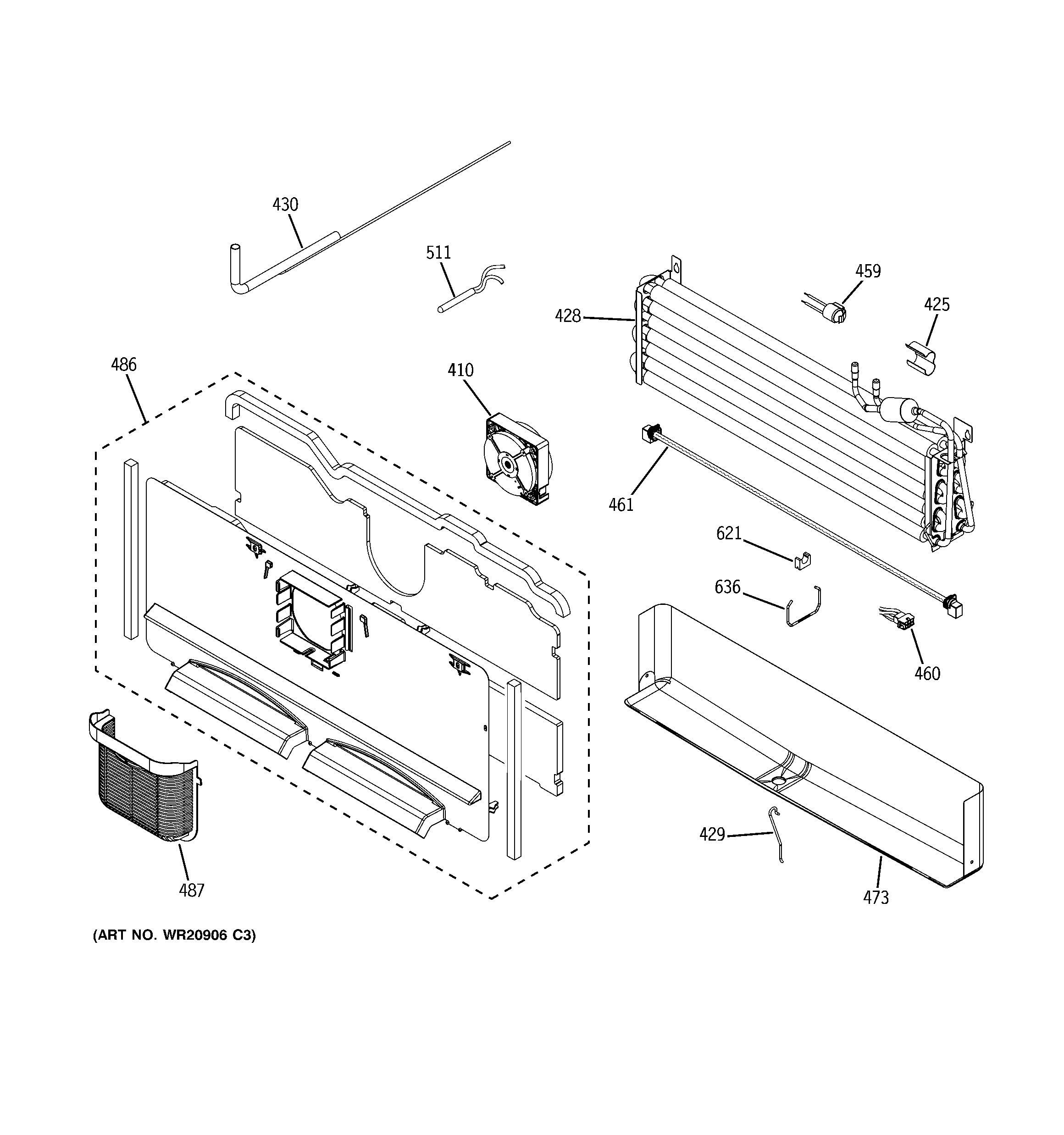 GE GFE29HGDABB freezer section diagram
