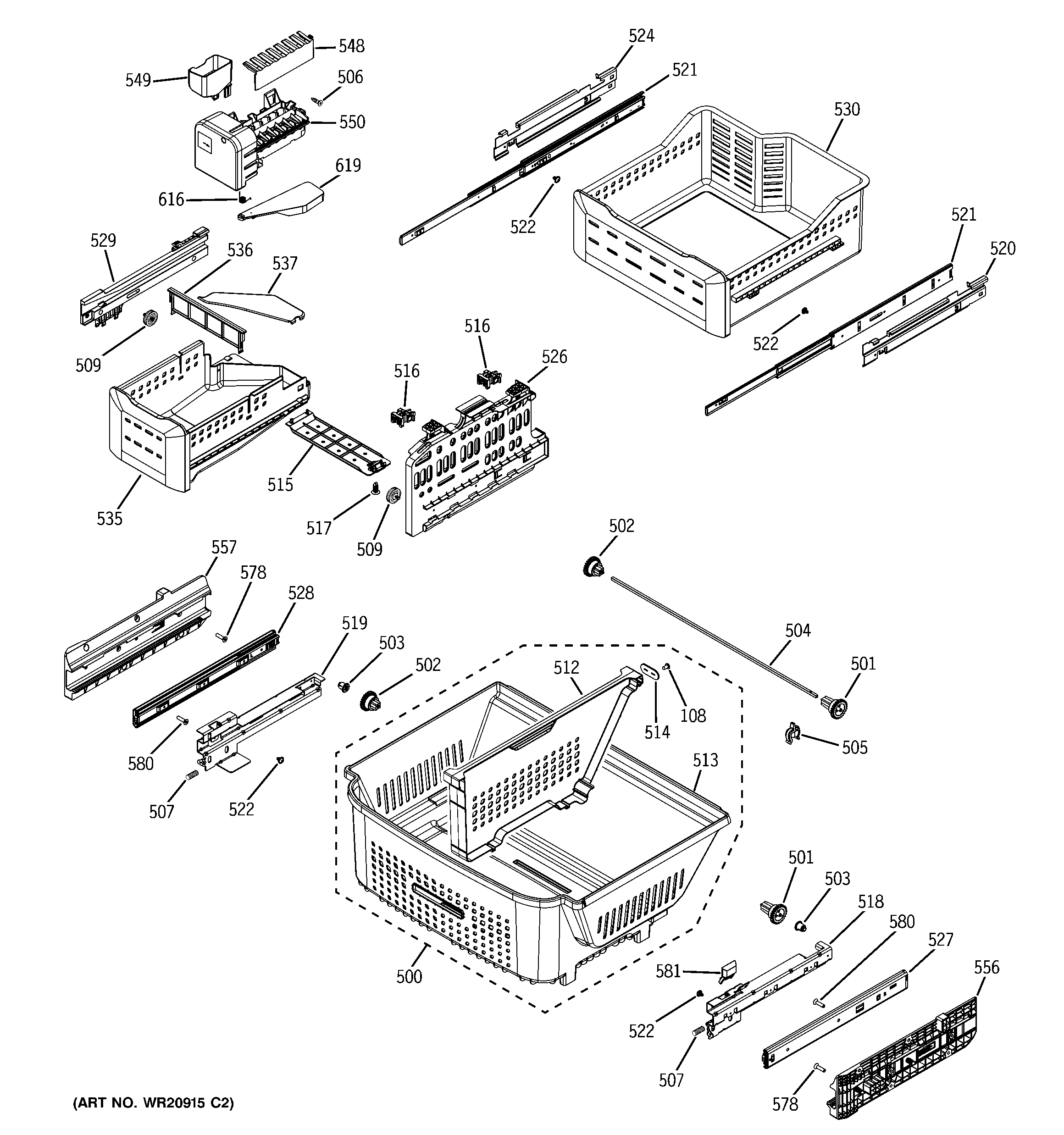 GE GFE29HGDABB freezer shelves diagram