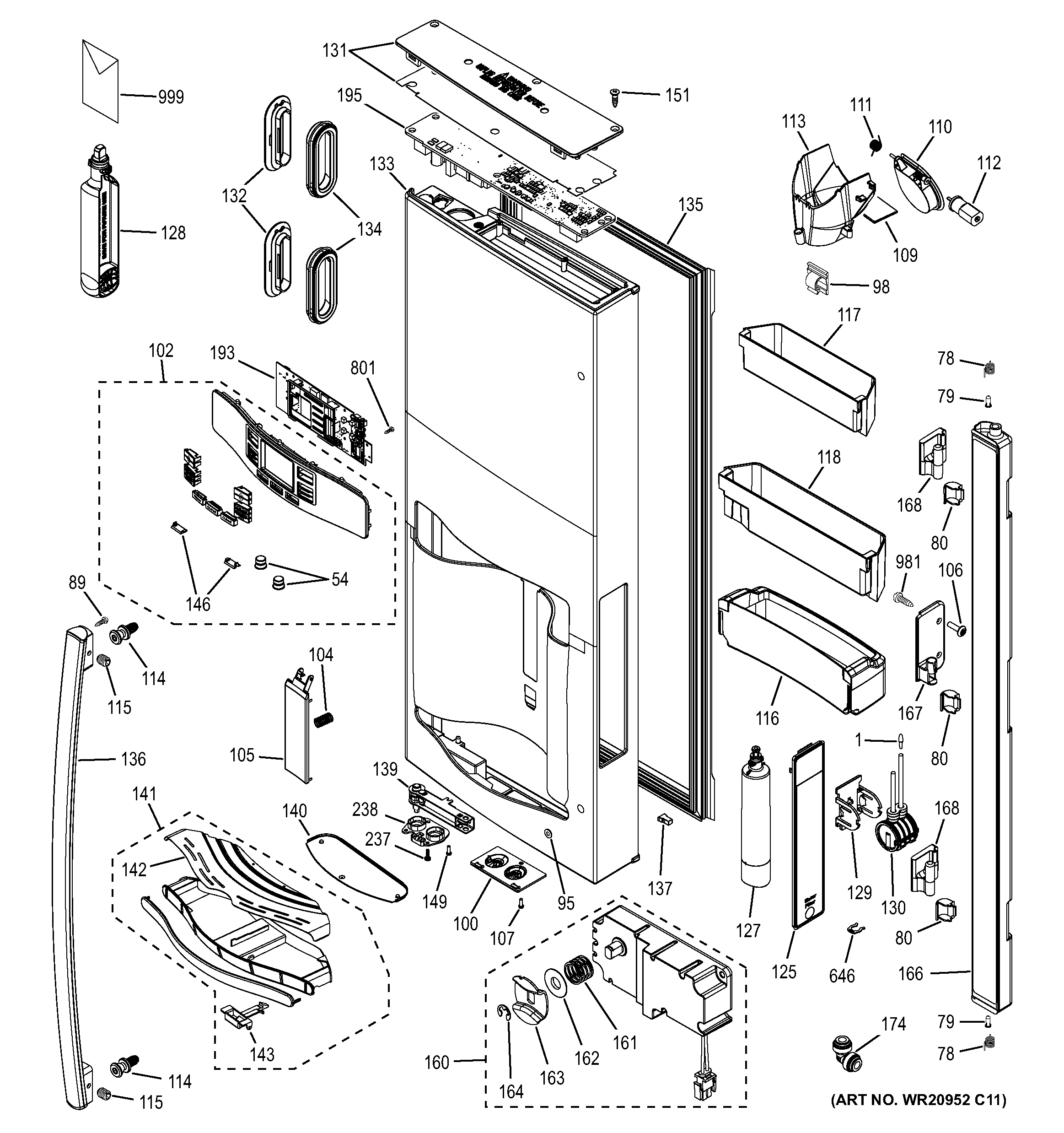 GE PFE27KSDBSS dispenser door diagram