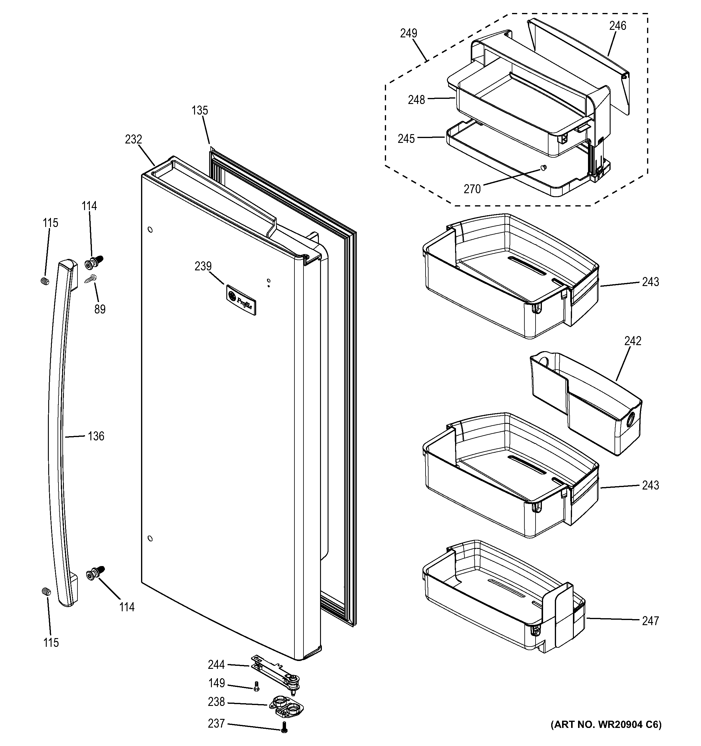 GE PFE27KSDBSS fresh food door - rh diagram