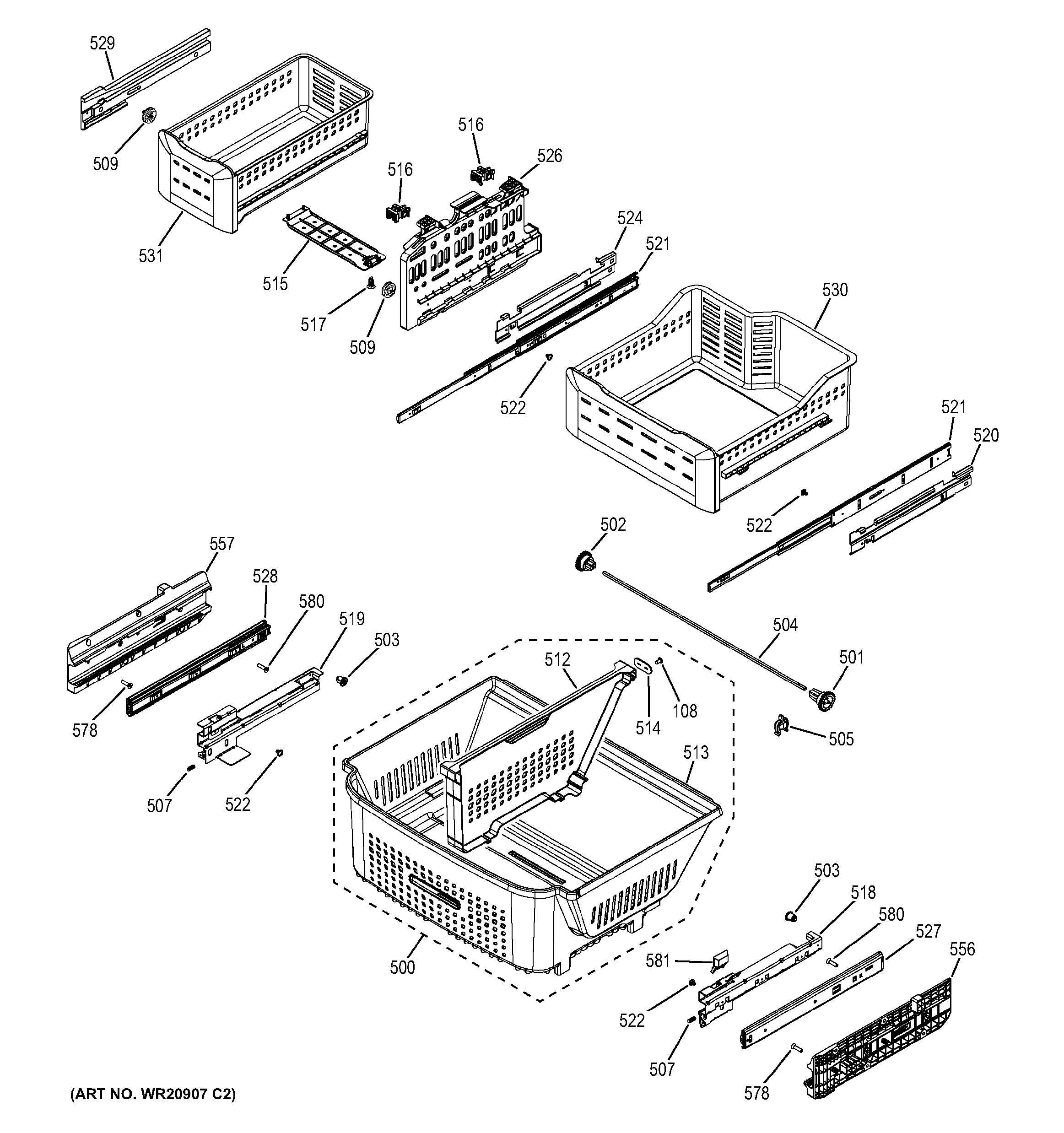 GE PFE29PSDBSS freezer shelves diagram