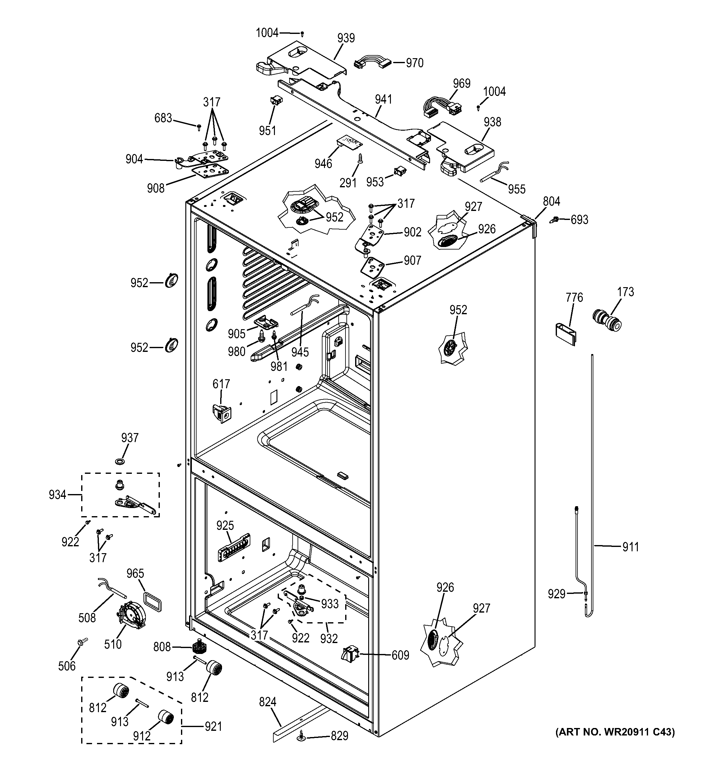 GE PFE29PSDBSS case parts diagram