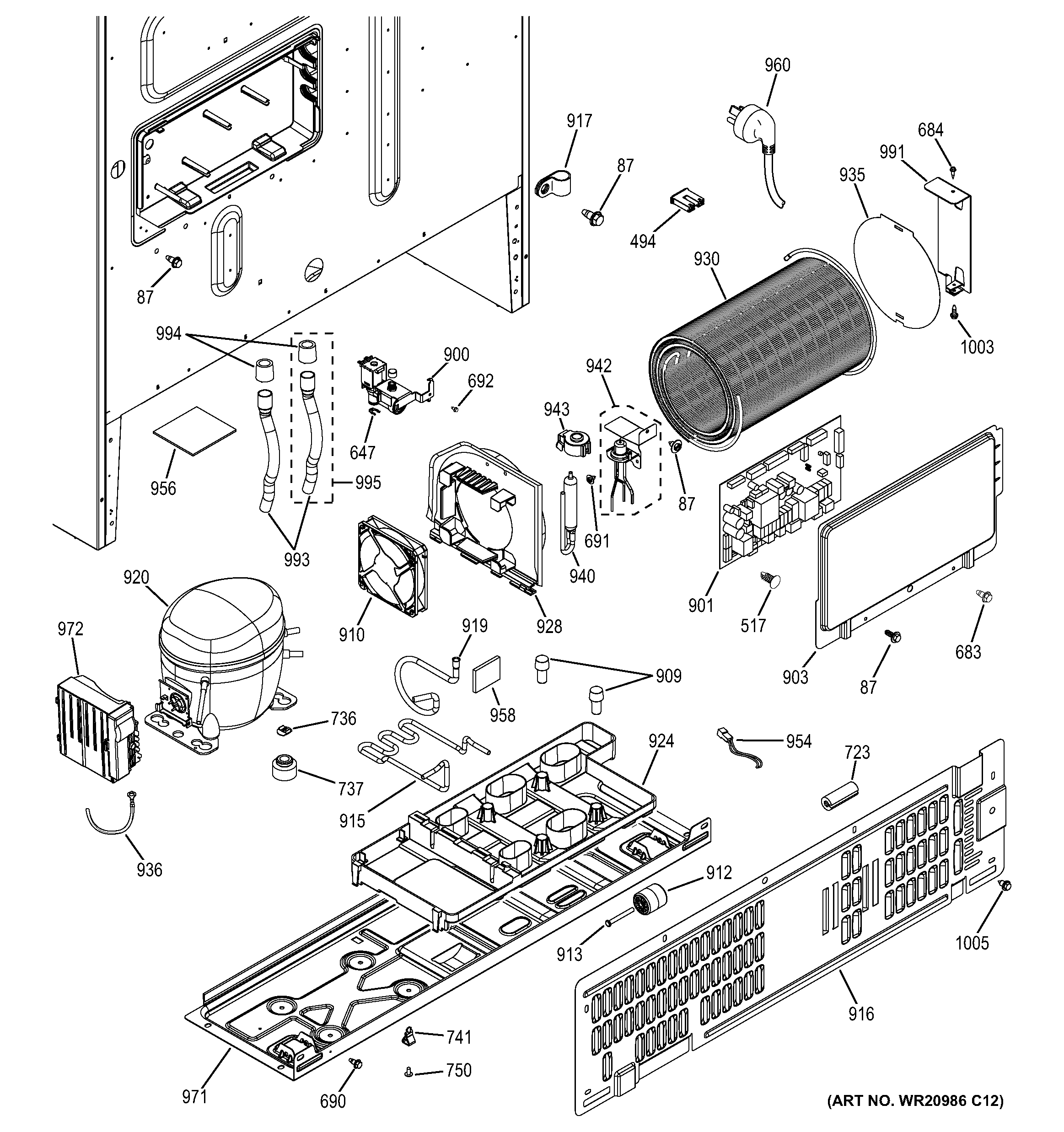 GE PFE29PSDCSS machine compartment diagram