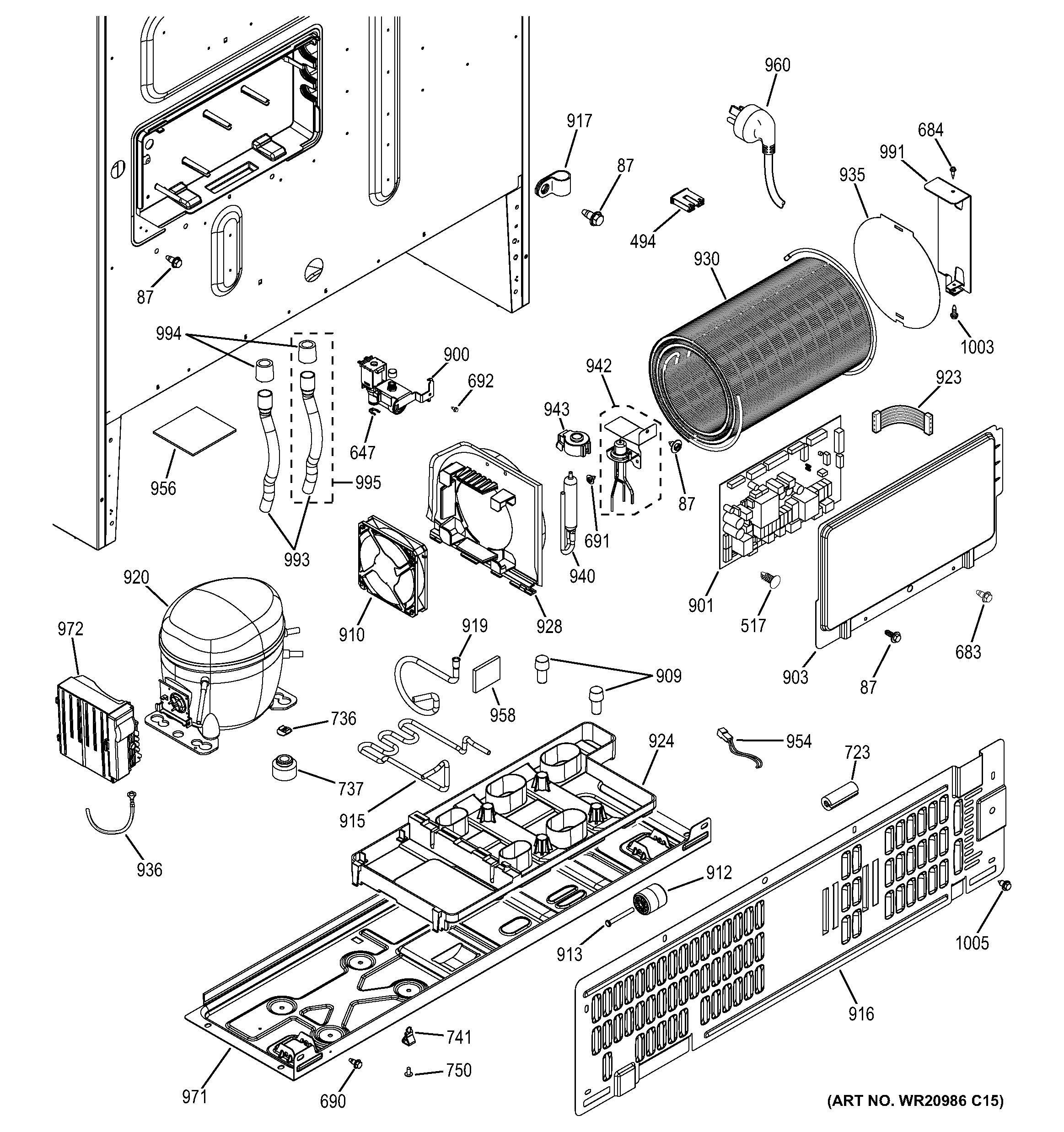 GE PYE23PSDCSS machine compartment diagram