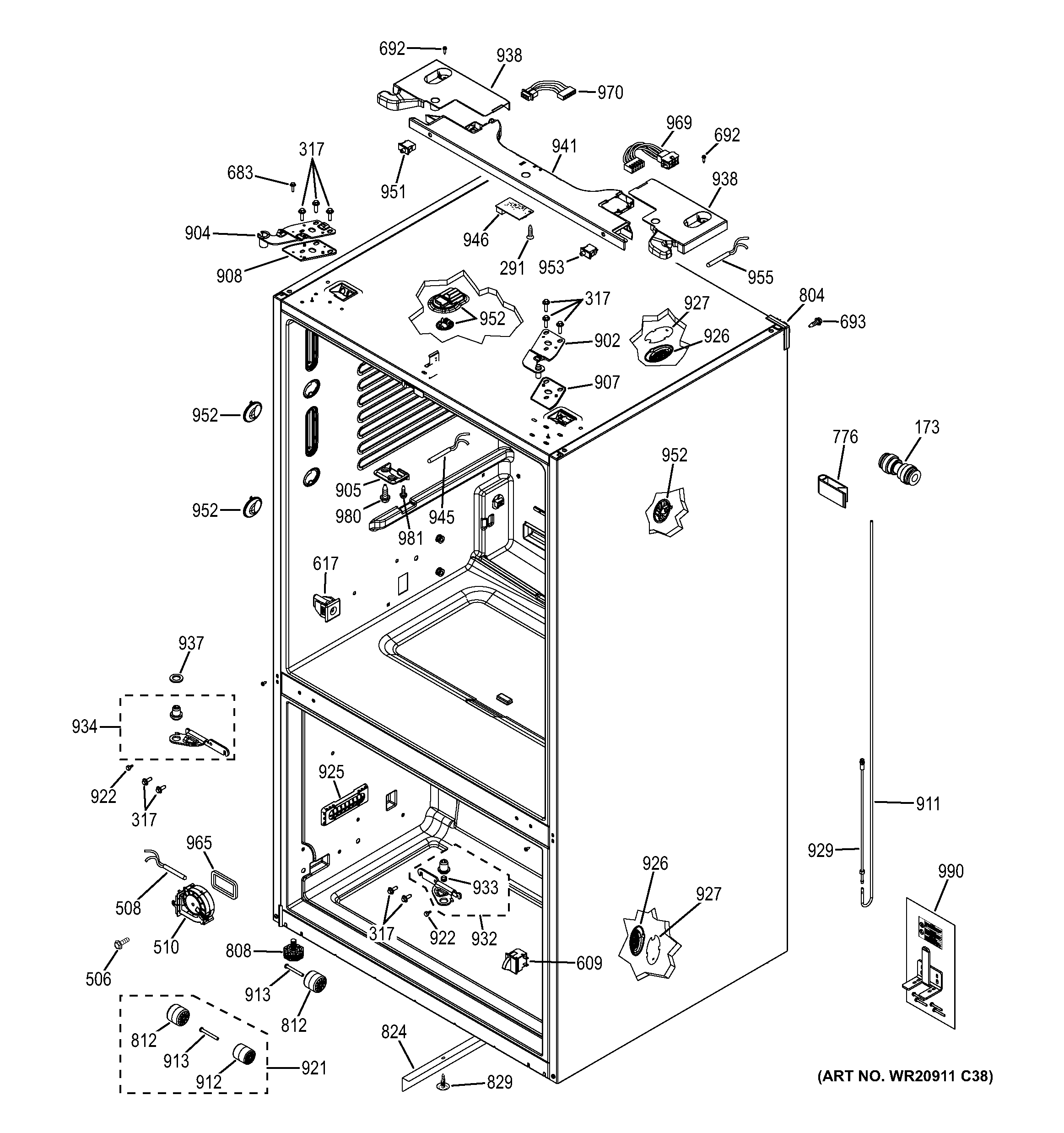 GE PYE23PSDCSS case parts diagram