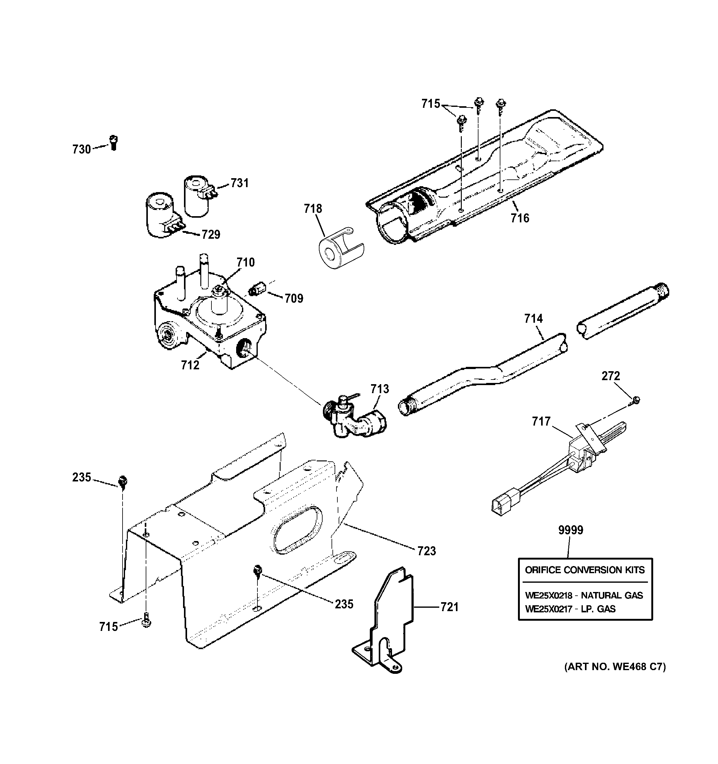 GE DCCB330GJ4WC gas valve & burner assembl diagram