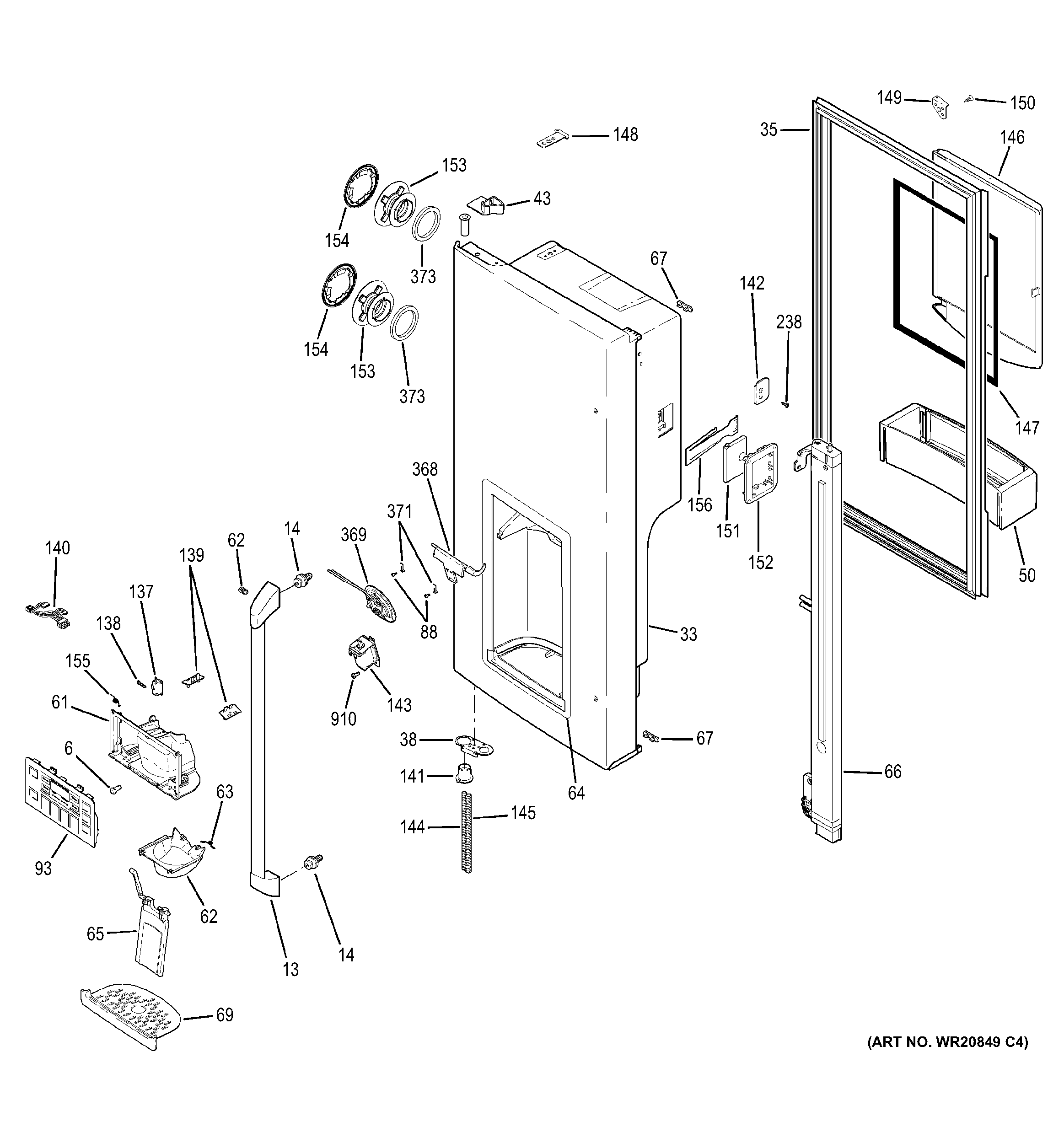 GE CFSP5RKBESS dispenser door diagram