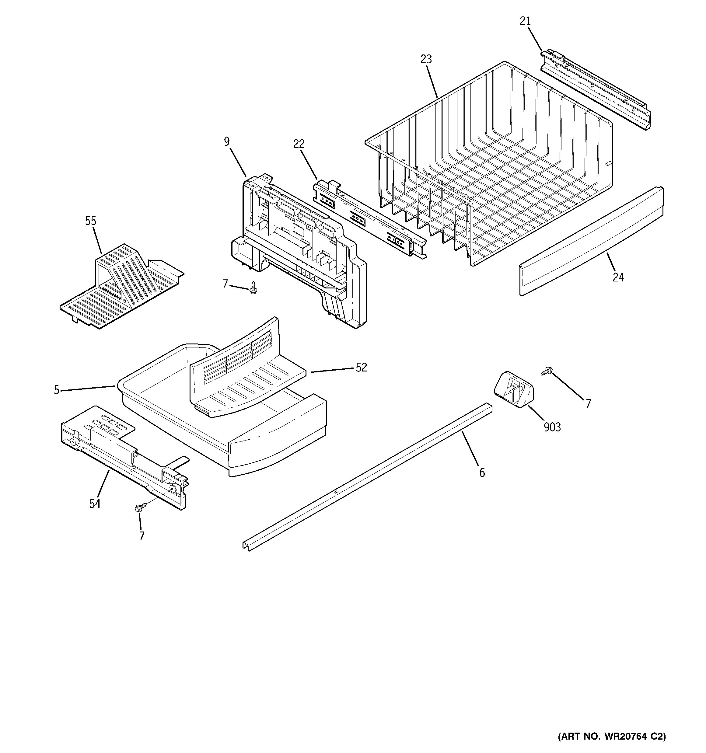 GE GFCE1NFBFDSS freezer shelves diagram