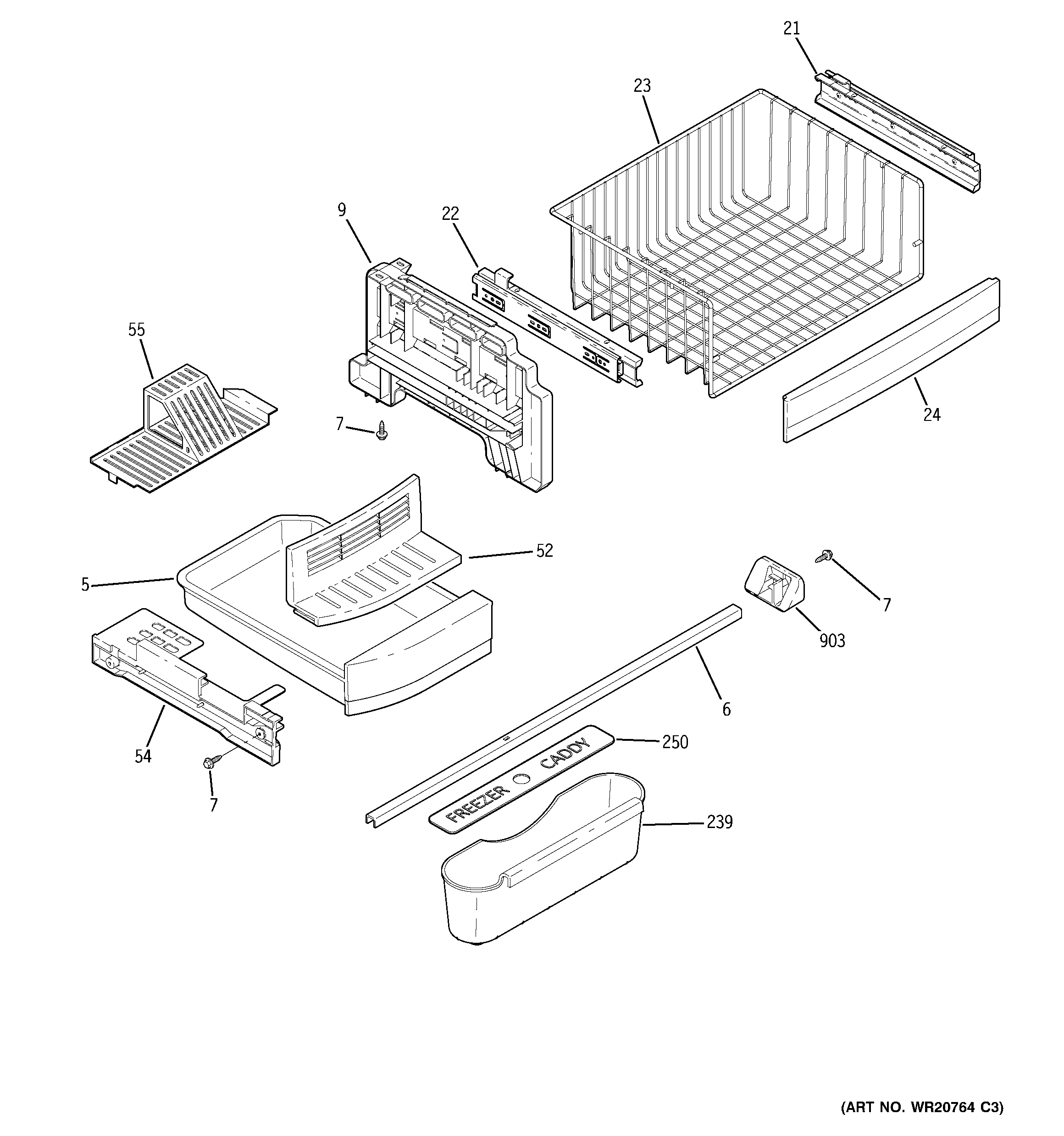 GE PFCF1NFCBWW freezer shelves diagram