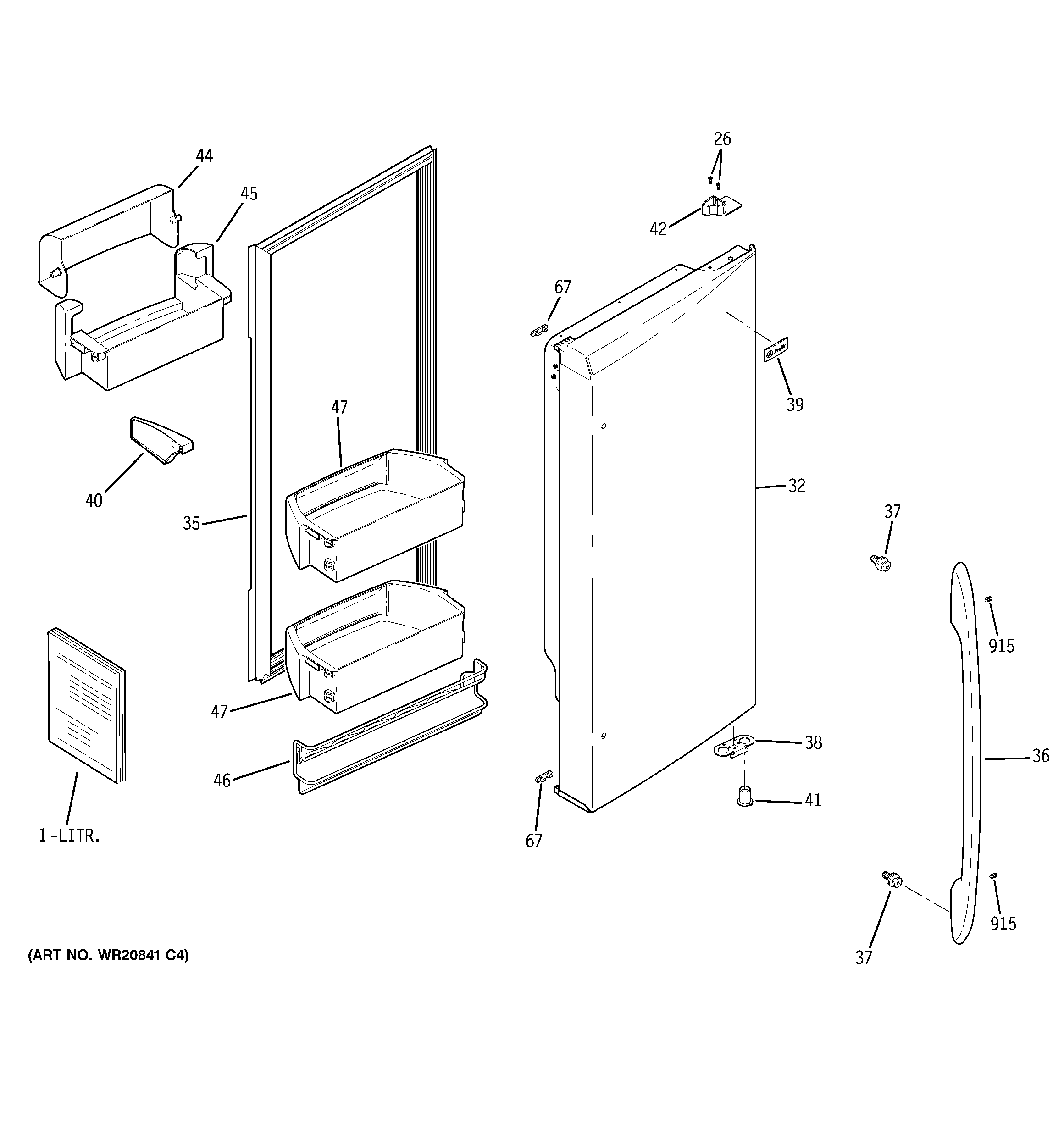 GE PGCS1RKZJSS fresh food door - rh diagram