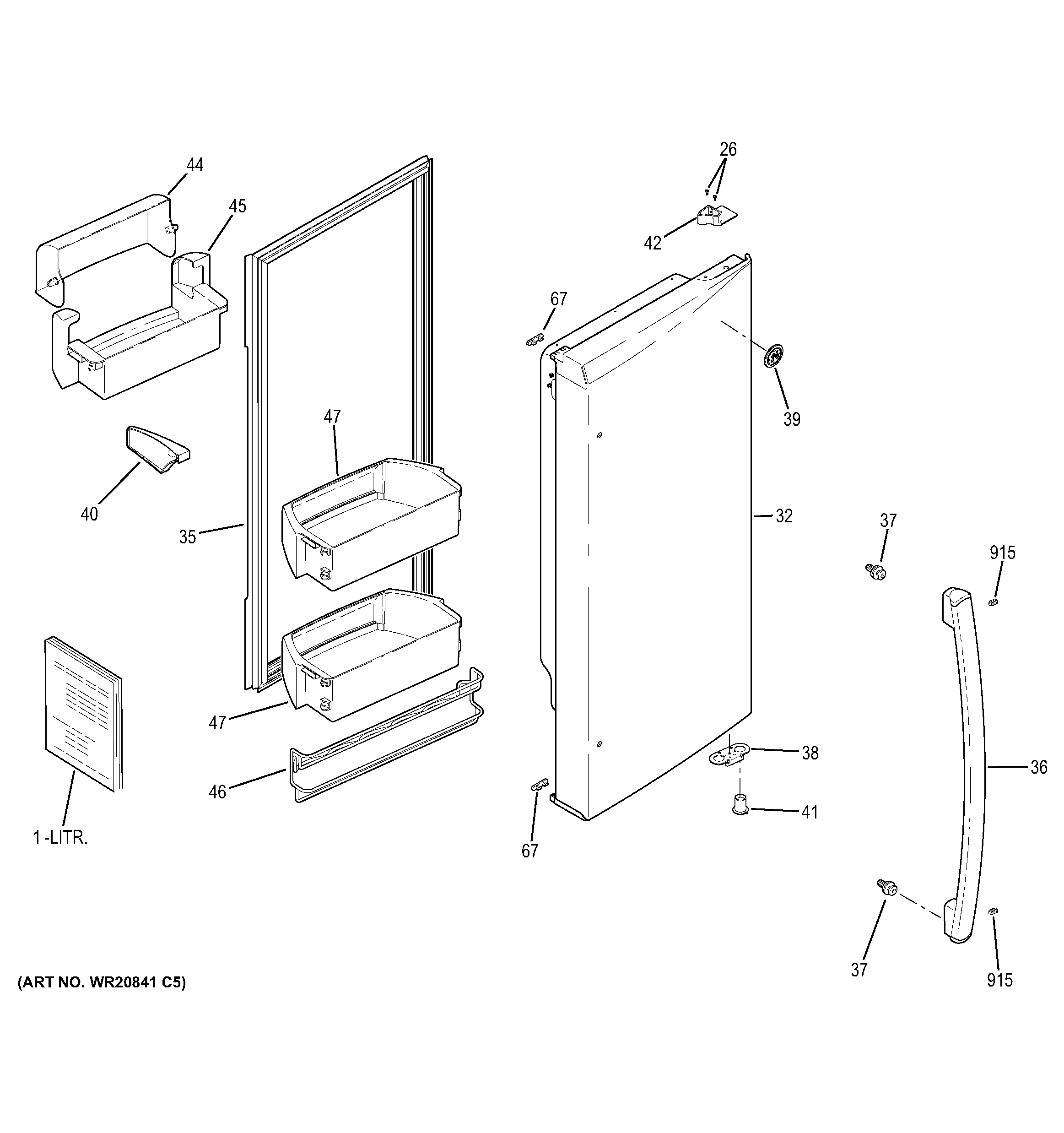 GE PGS25KSEAFSS fresh food door - rh diagram