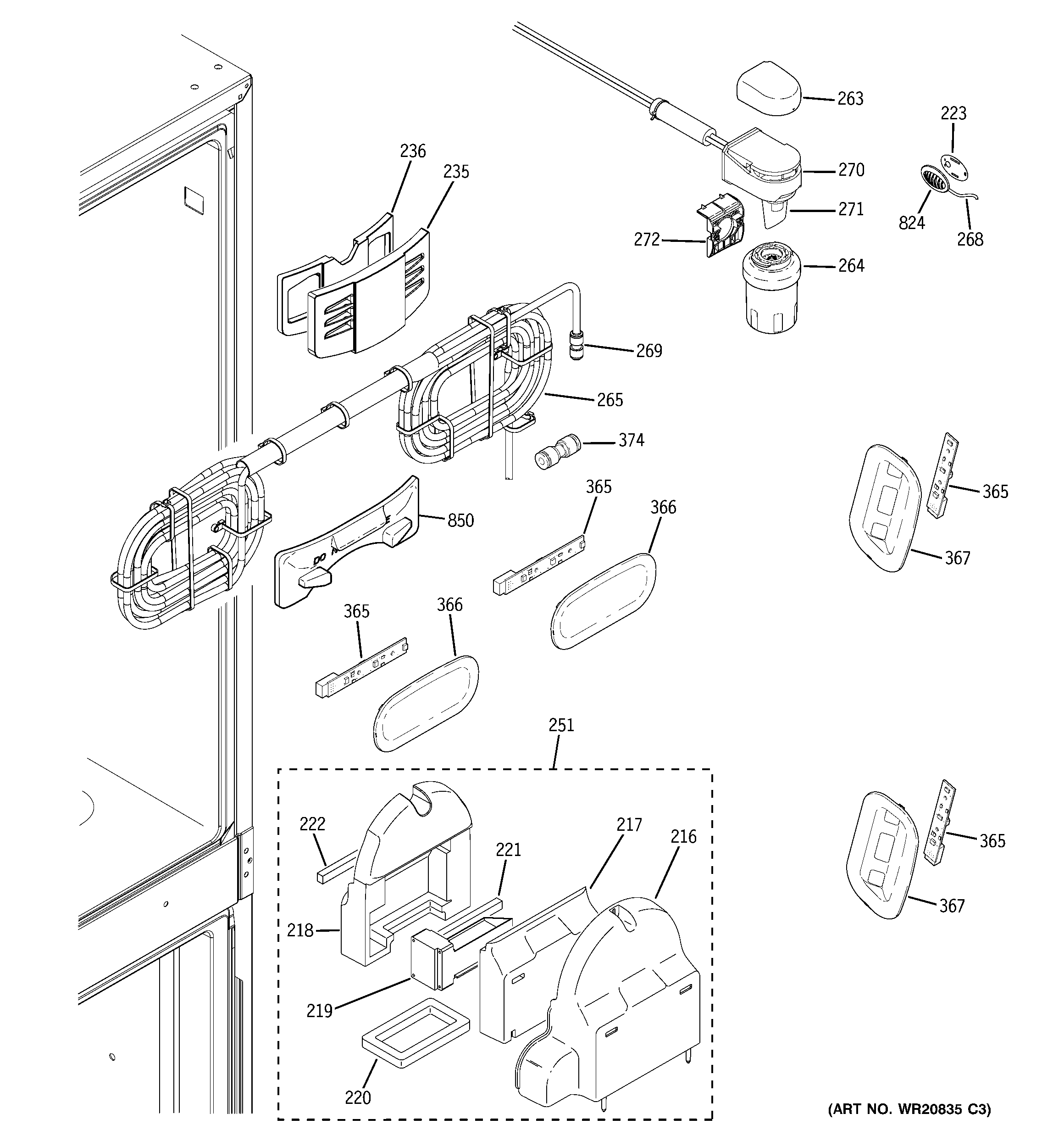 GE PGS25KSEAFSS fresh food section diagram