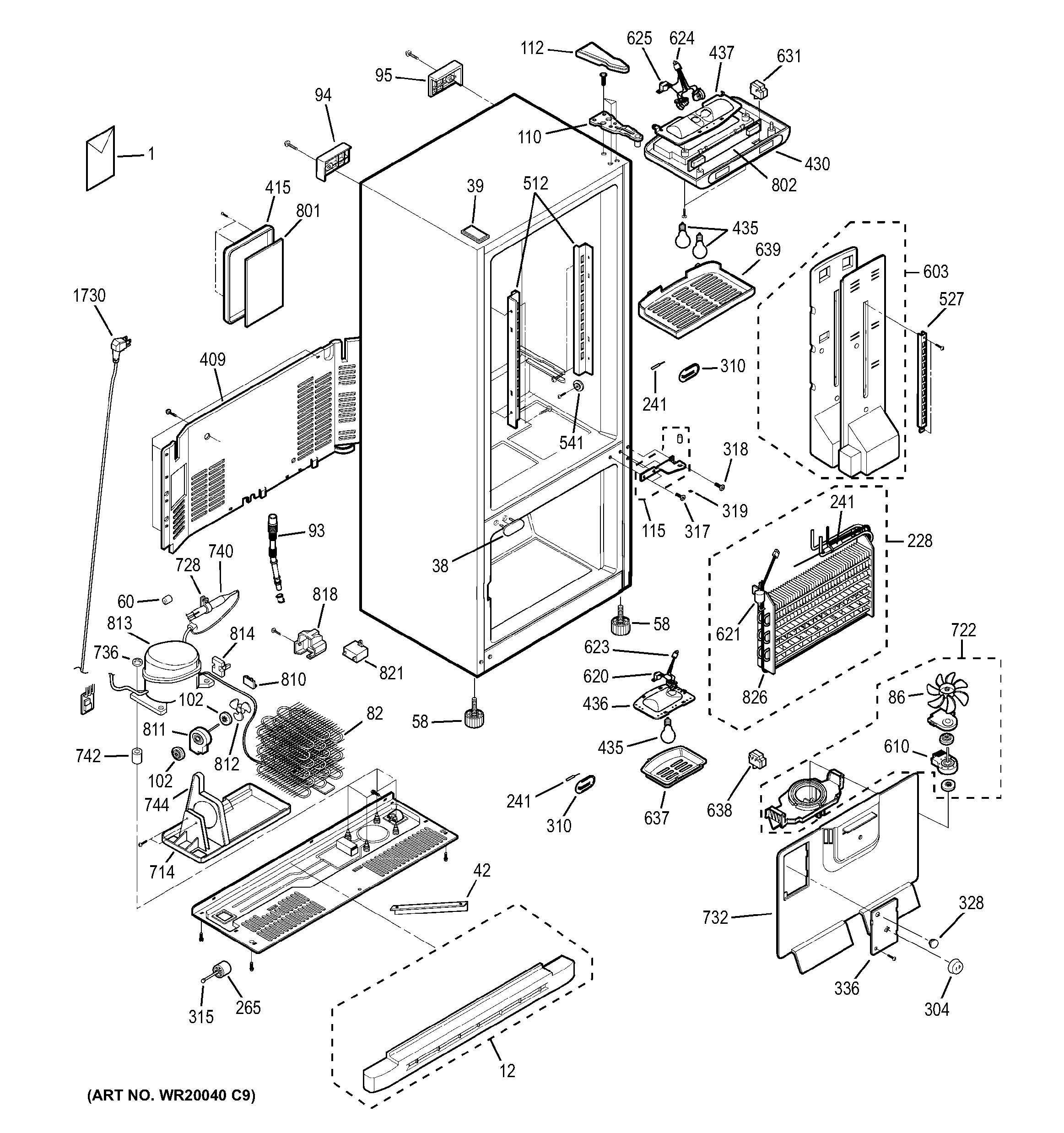 GE GBS22KBSCWW cabinet diagram