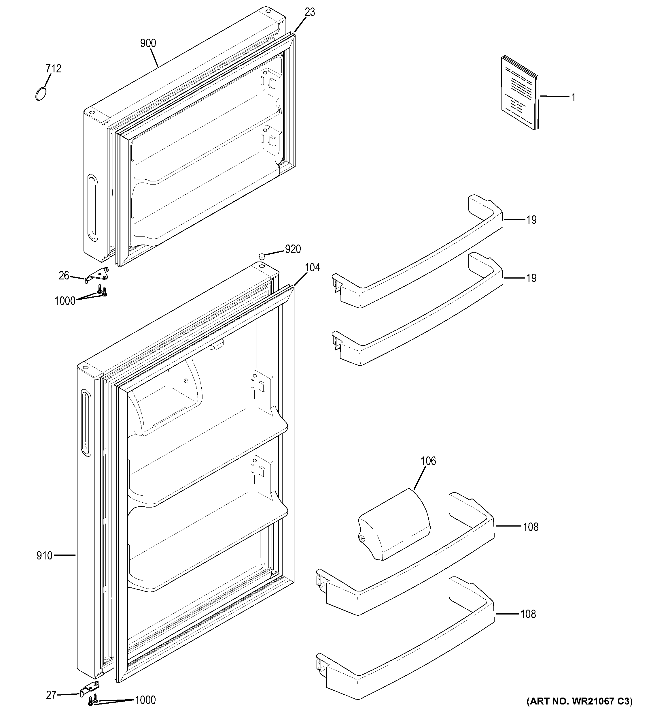 GE GPE16DTHBRWW doors diagram