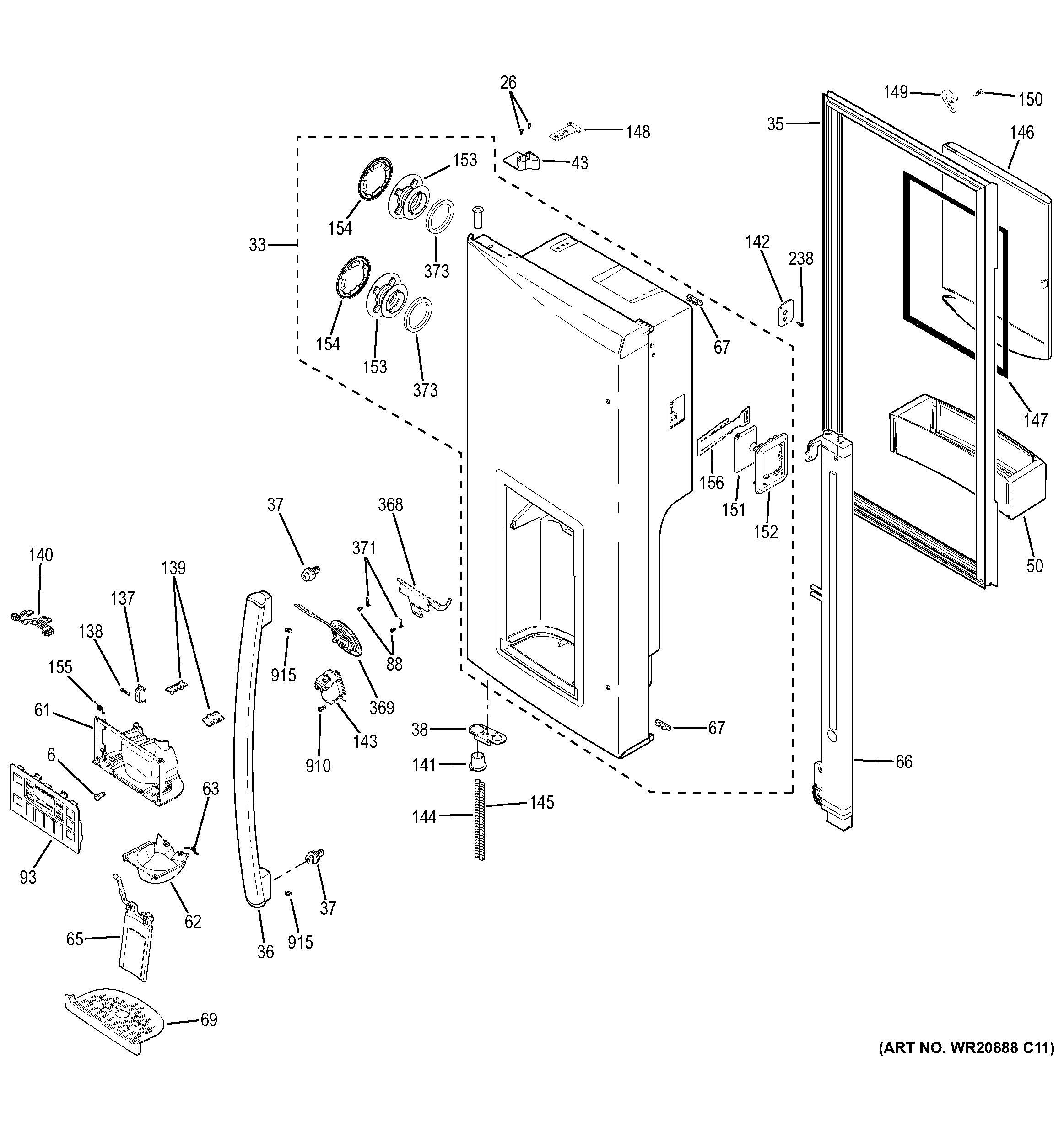 GE PVS21KSEBFSS dispenser door diagram
