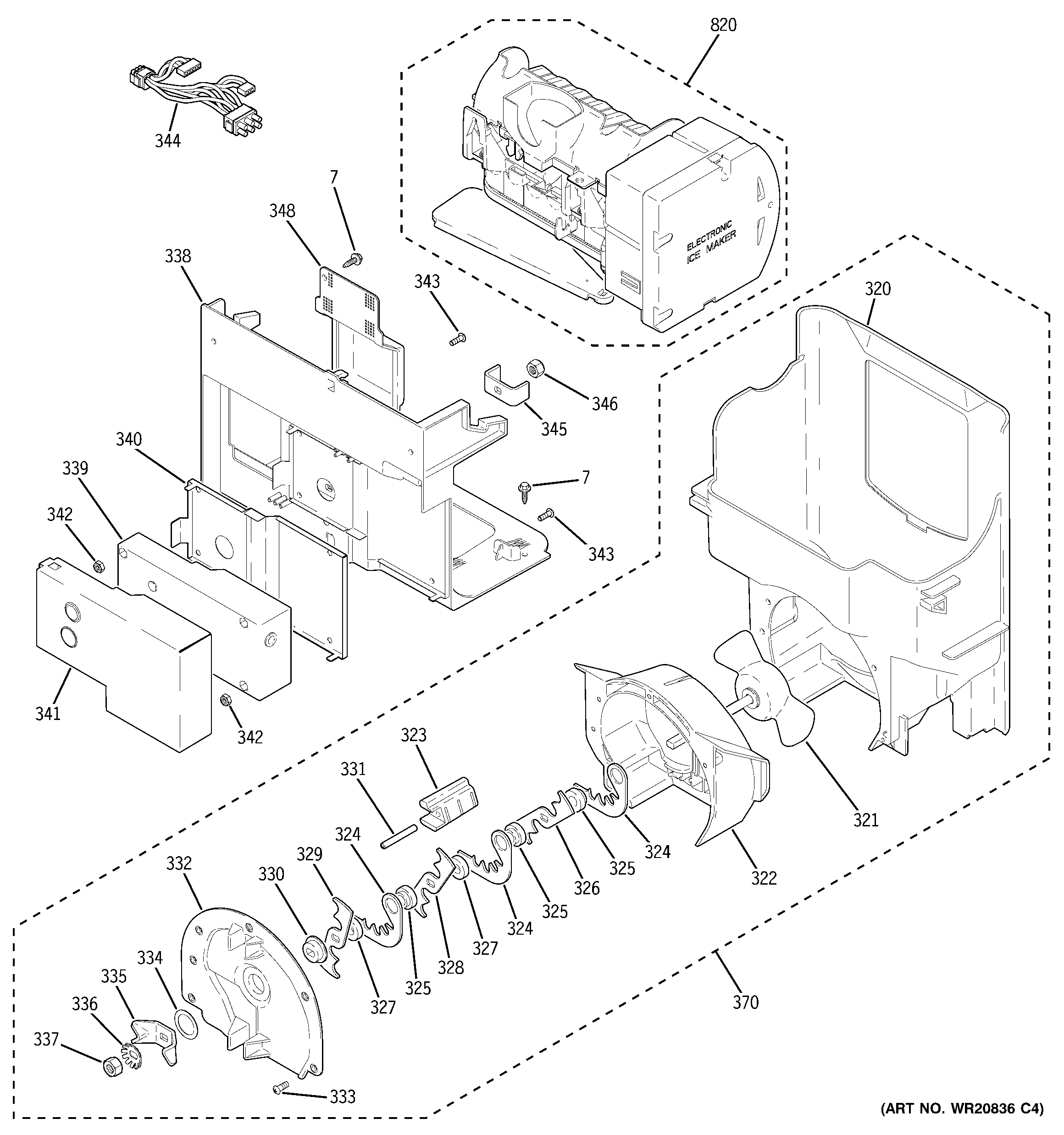 GE PVS21KSEBFSS ice maker & dispenser diagram