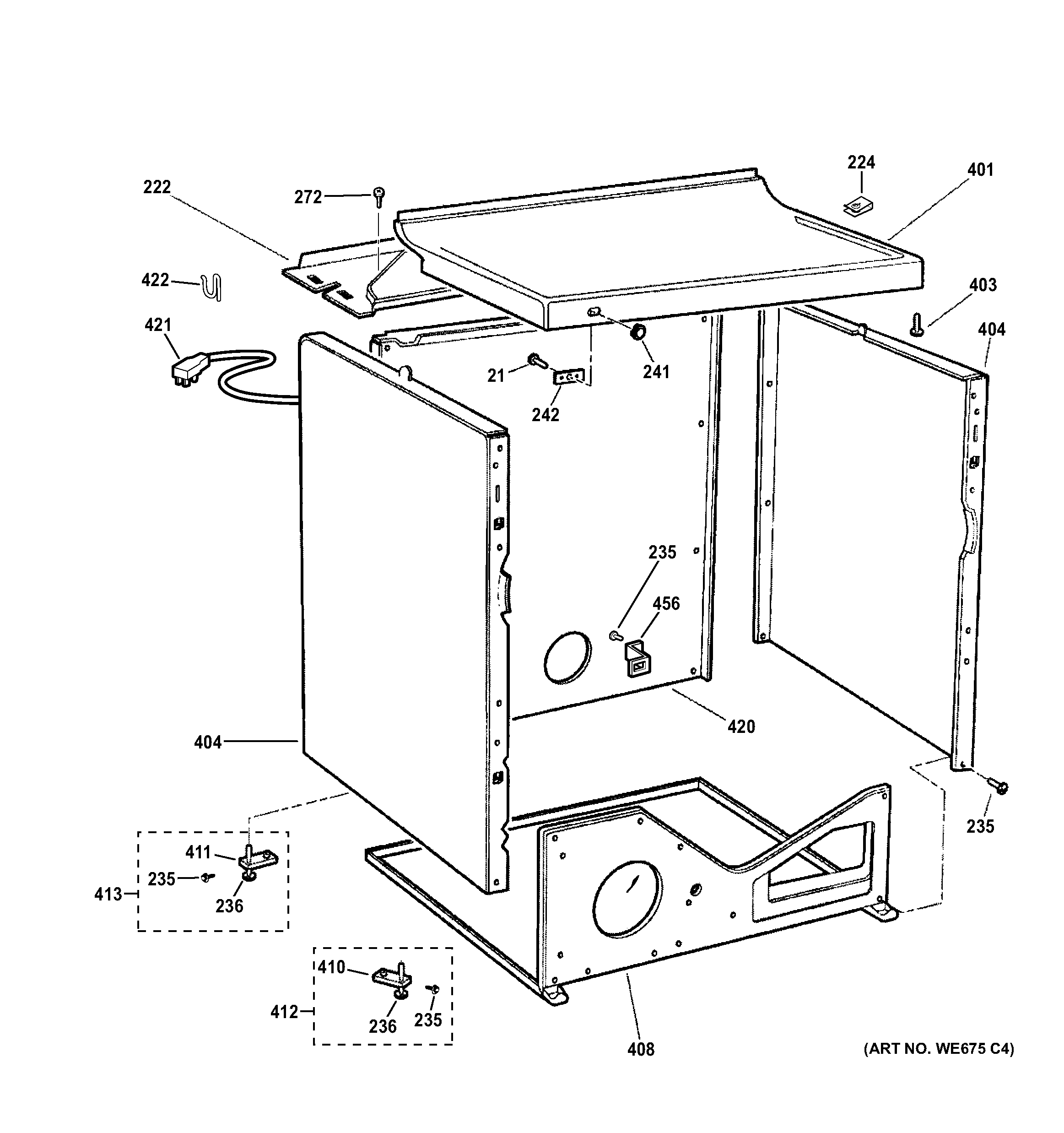 GE DCCB330GJ0WC cabinet & top panel diagram