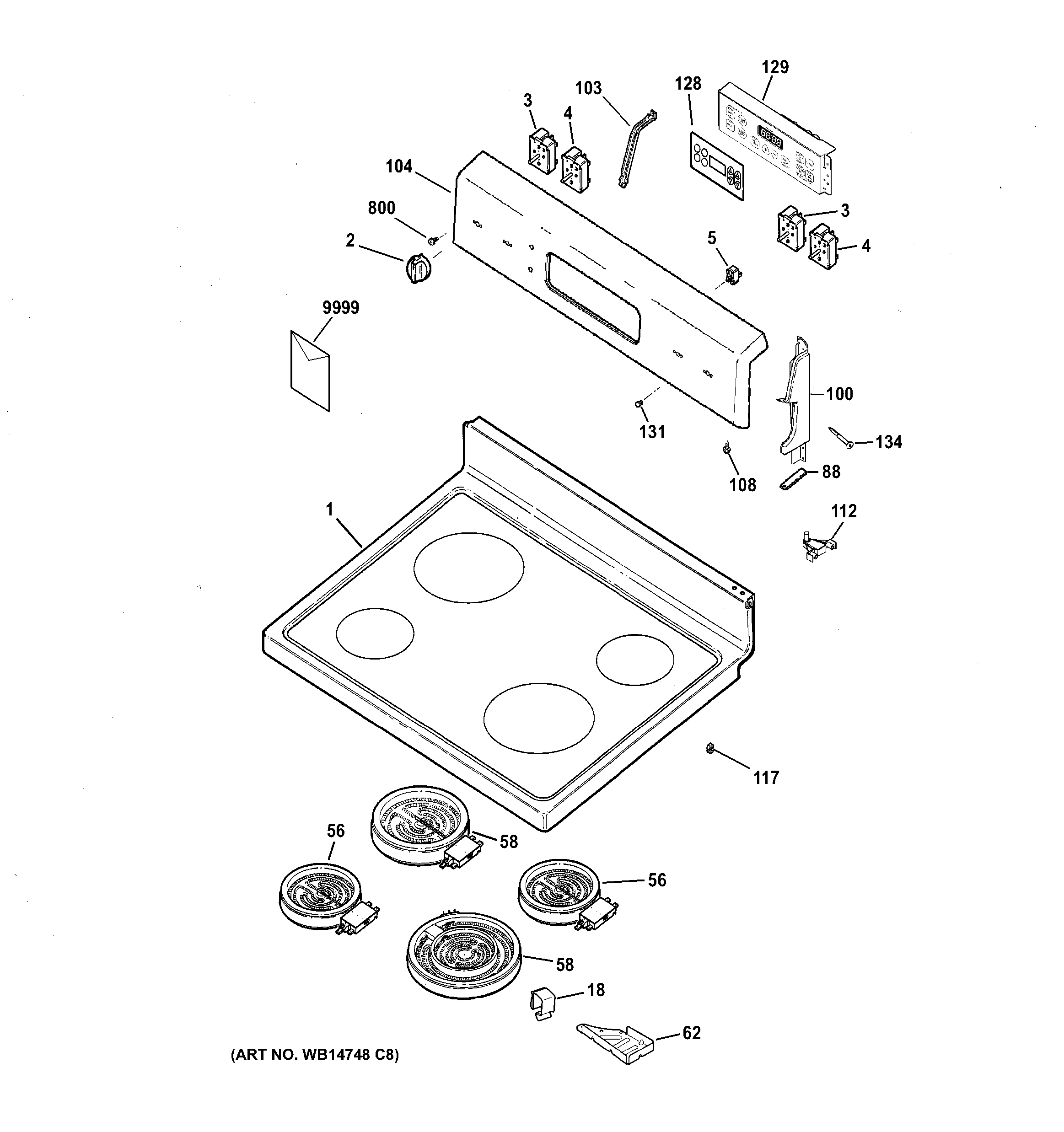 Hotpoint RB780DH1BB control panel & cooktop diagram