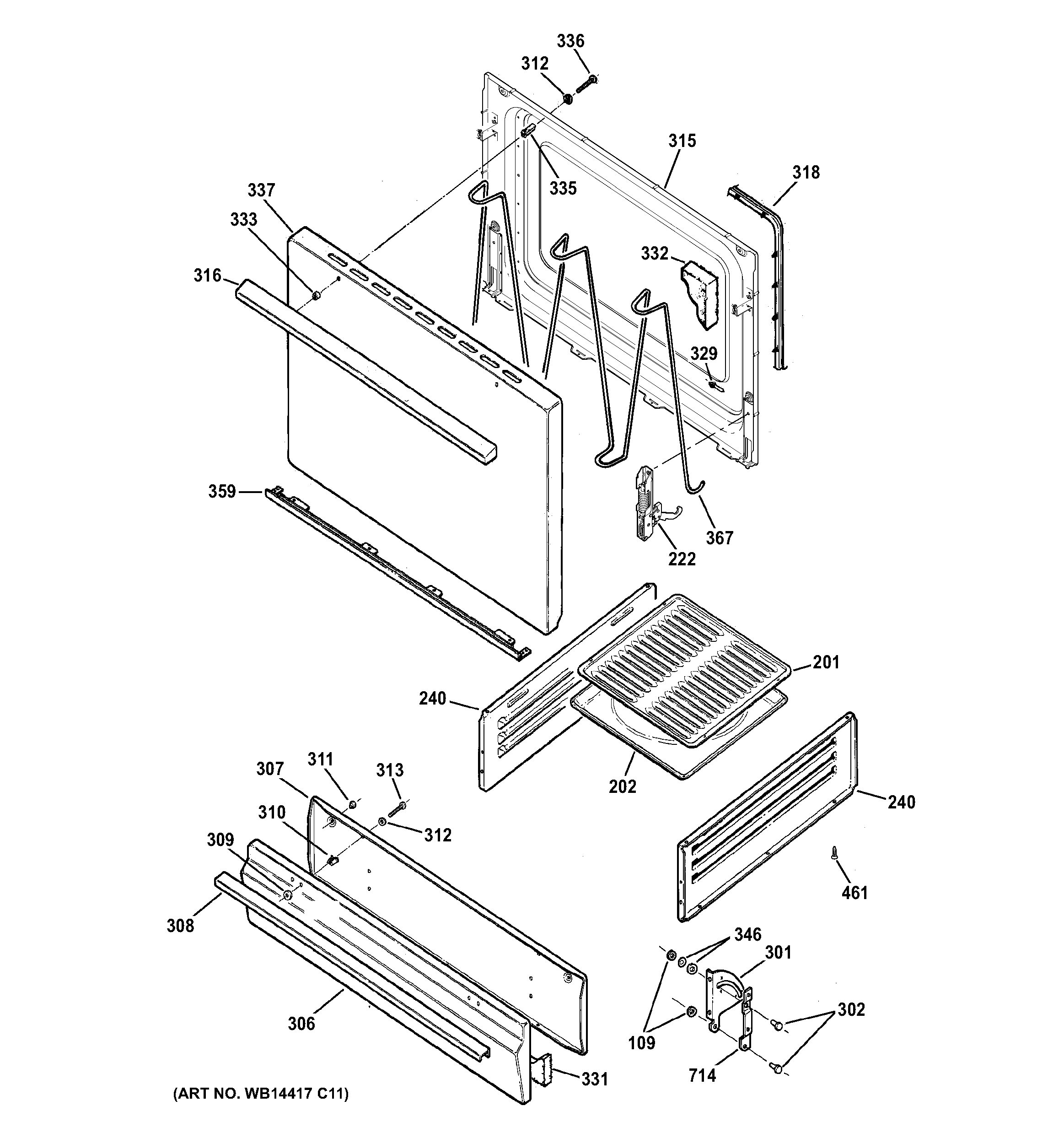 Hotpoint RGB508PEF1CT door & drawer parts diagram