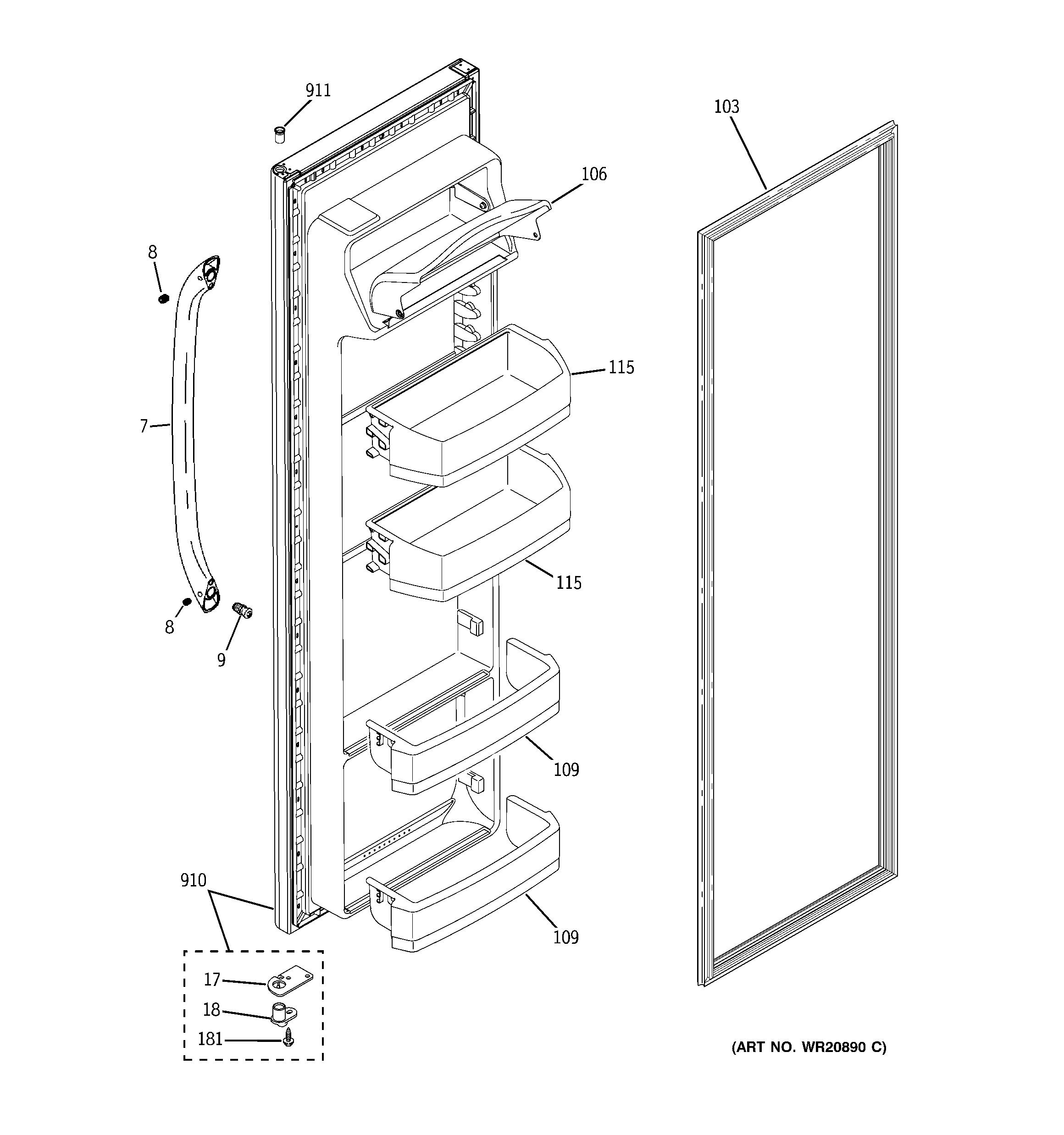 GE GSH25JSDBSS fresh food door diagram