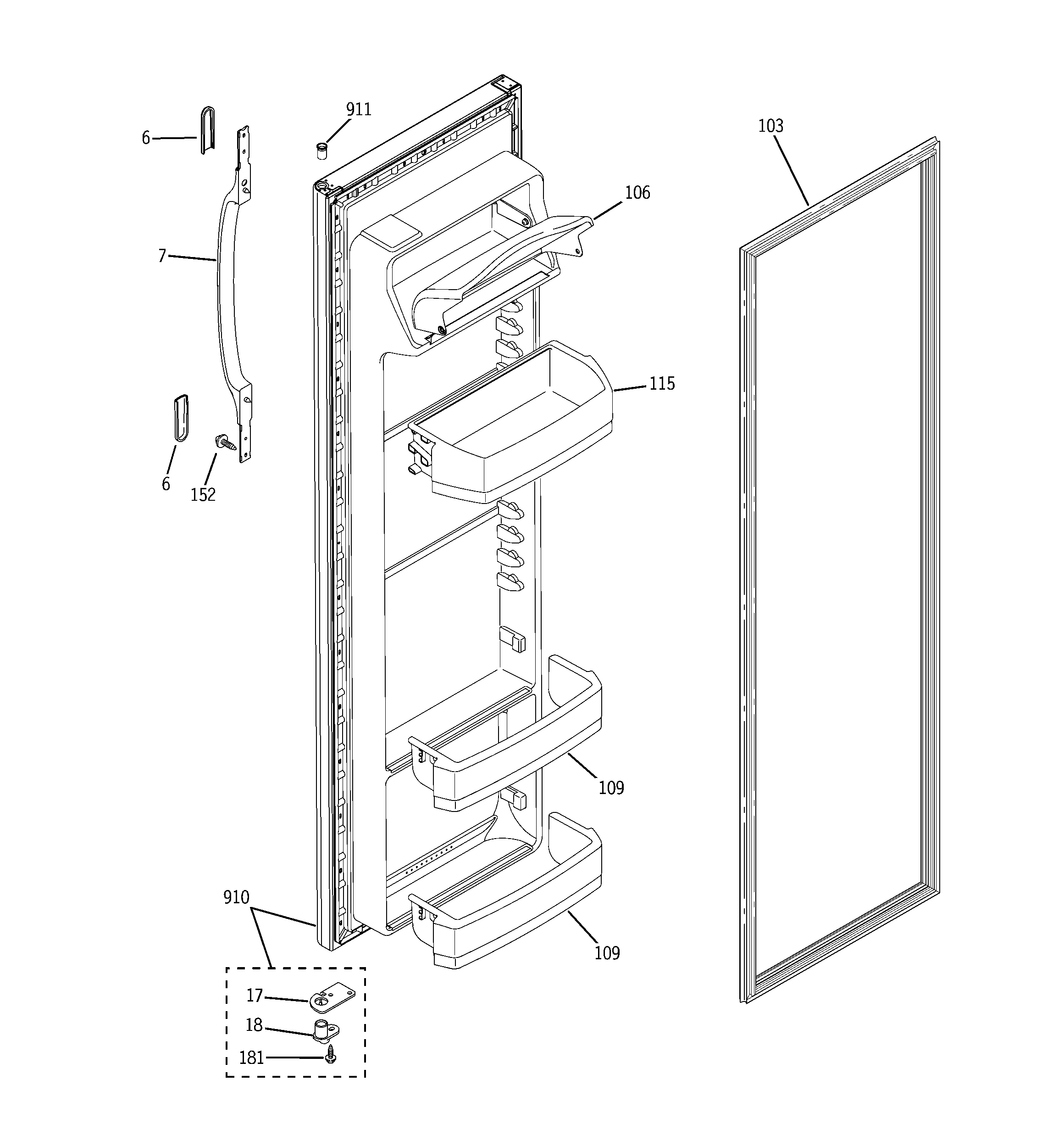 Hotpoint HSS25GFPAWW fresh food door diagram