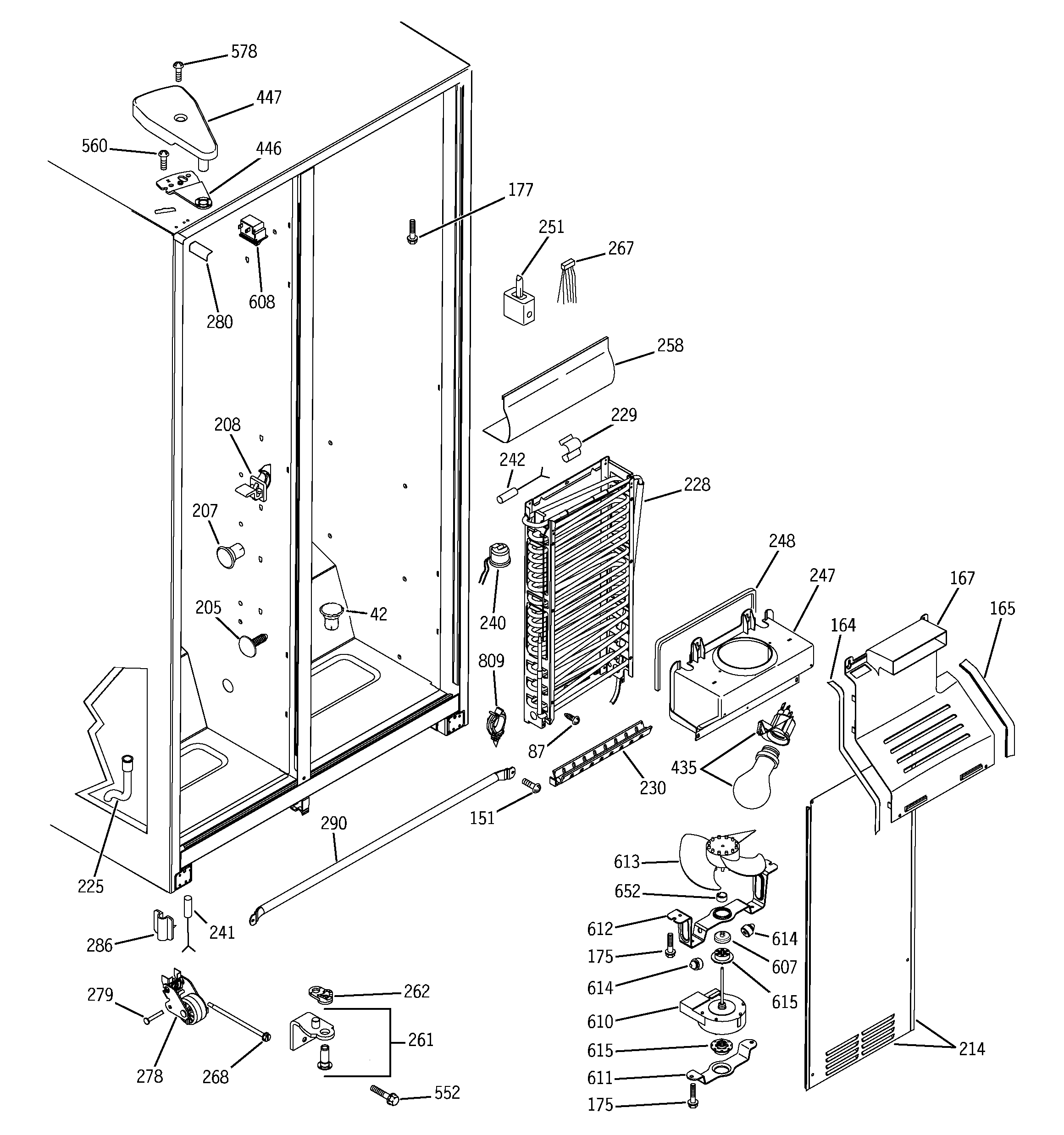 Hotpoint HSS25GFPAWW freezer section diagram