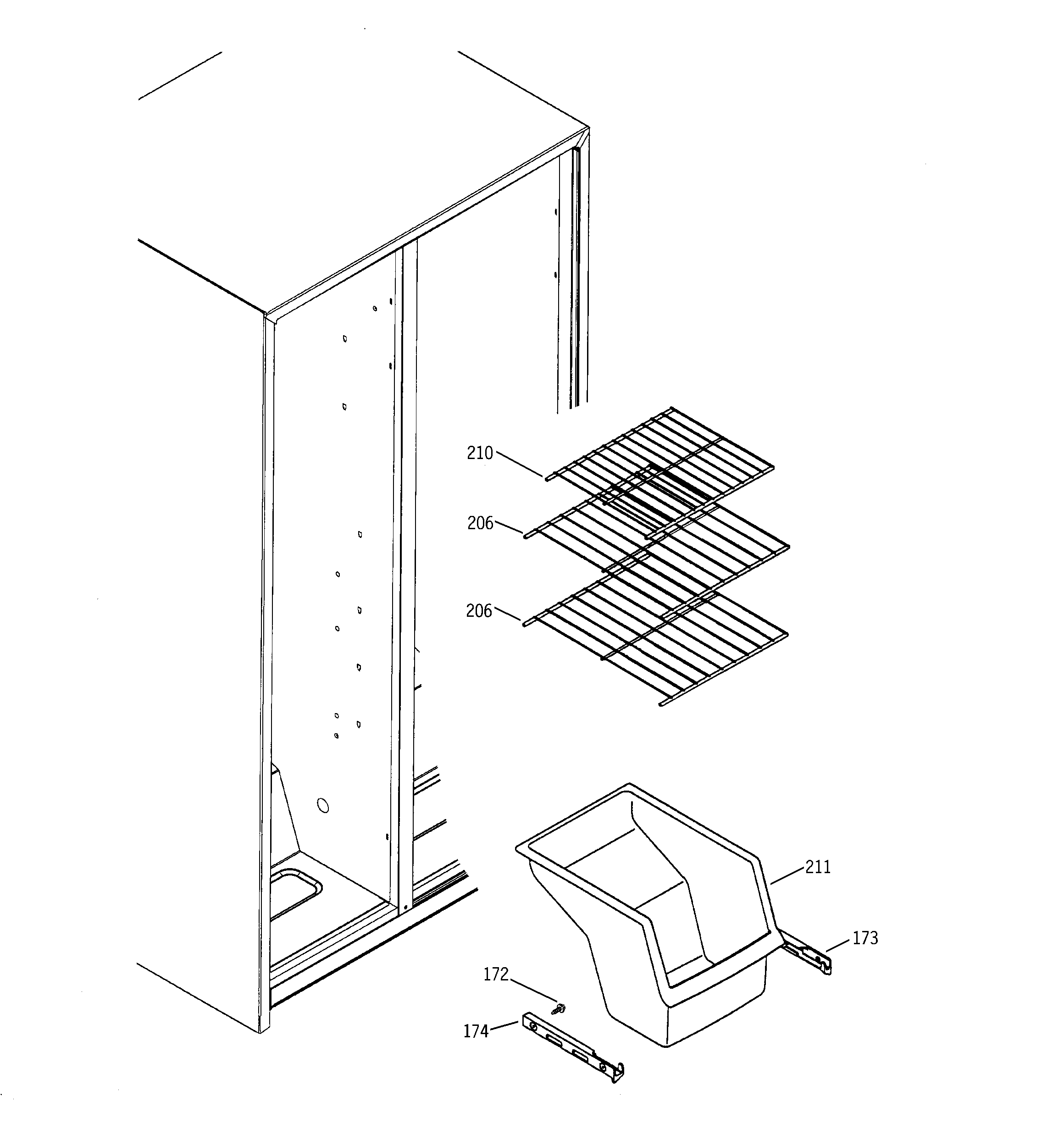 Hotpoint HSS25GFPAWW freezer shelves diagram