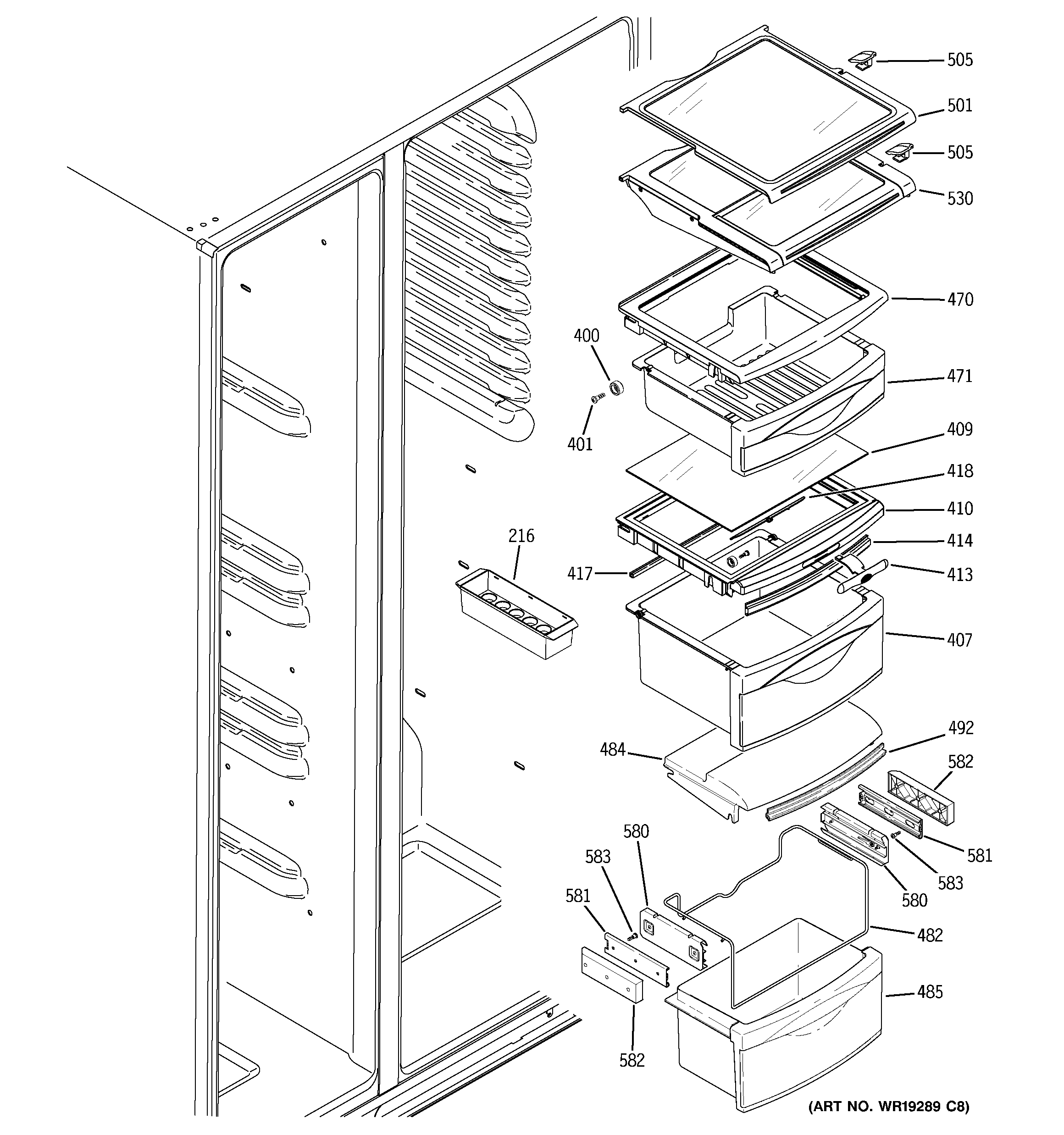 Hotpoint HSK27MGMHCCC fresh food shelves diagram
