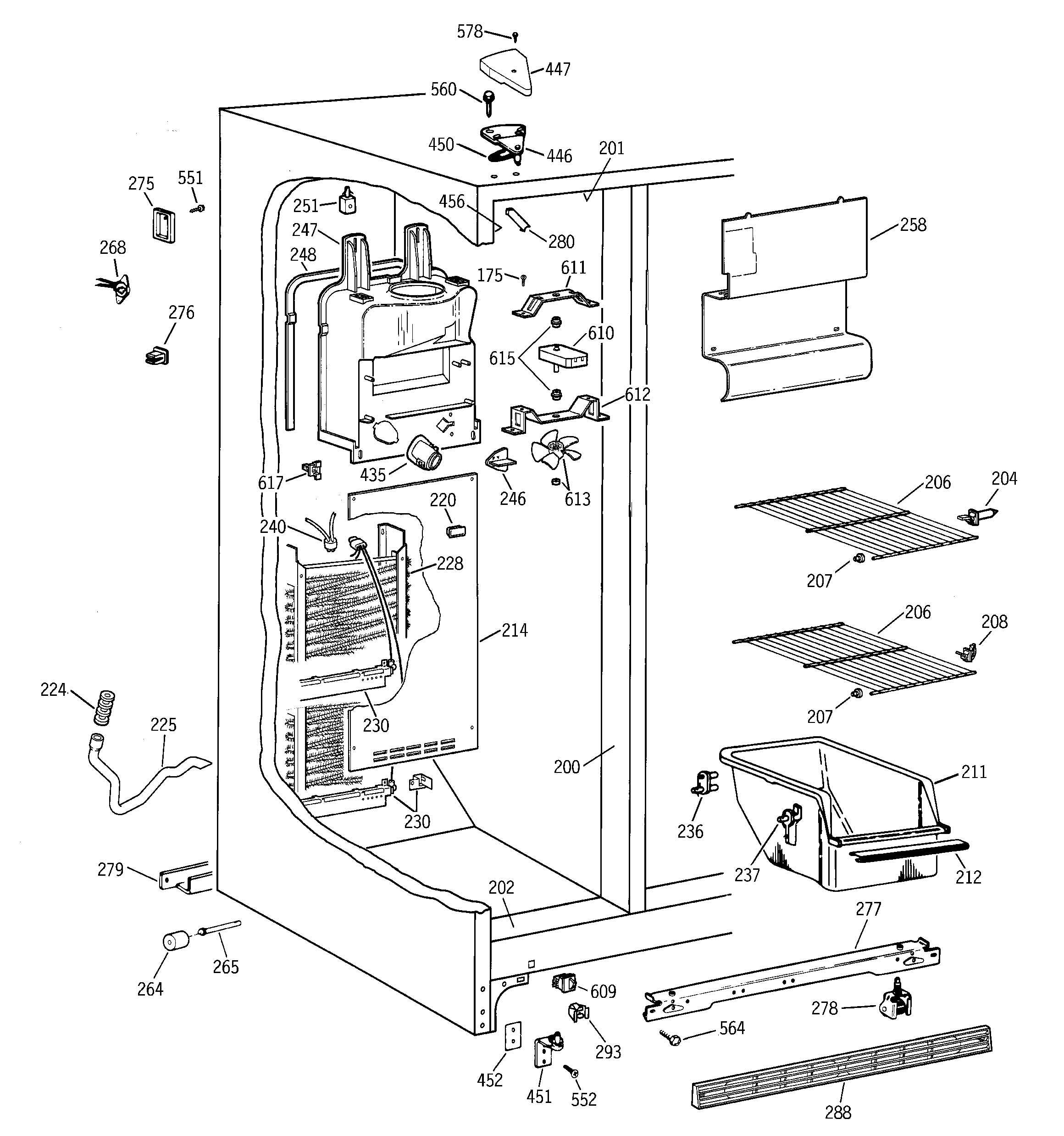 Hotpoint CSX19LABBWH freezer section diagram