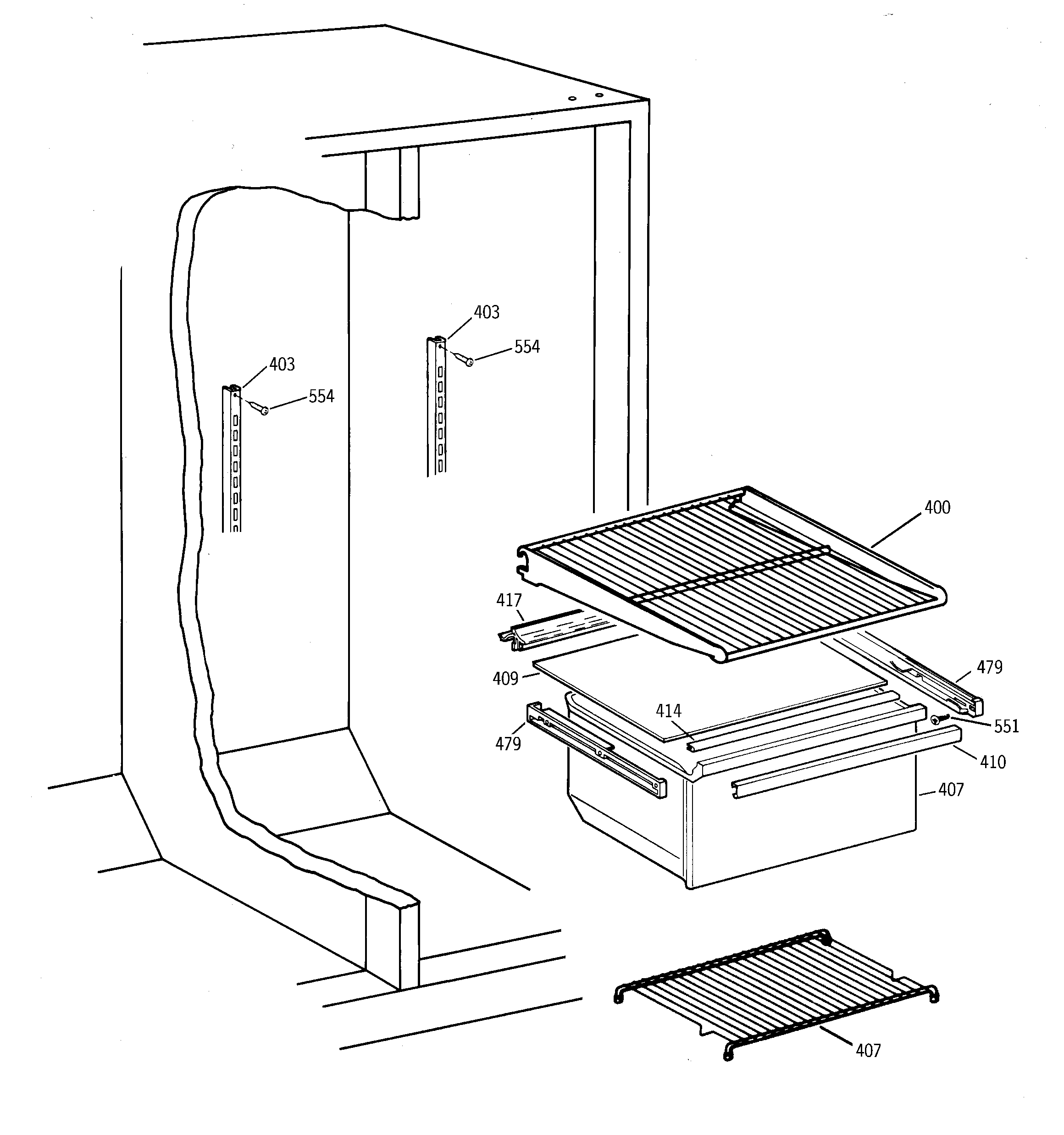Hotpoint CSX19LABBWH fresh food shelves diagram