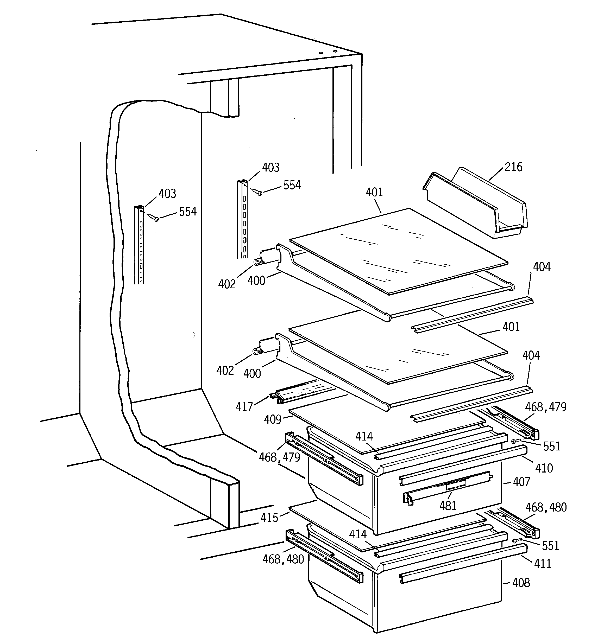 Hotpoint CSX25GRBBWW fresh food shelves diagram