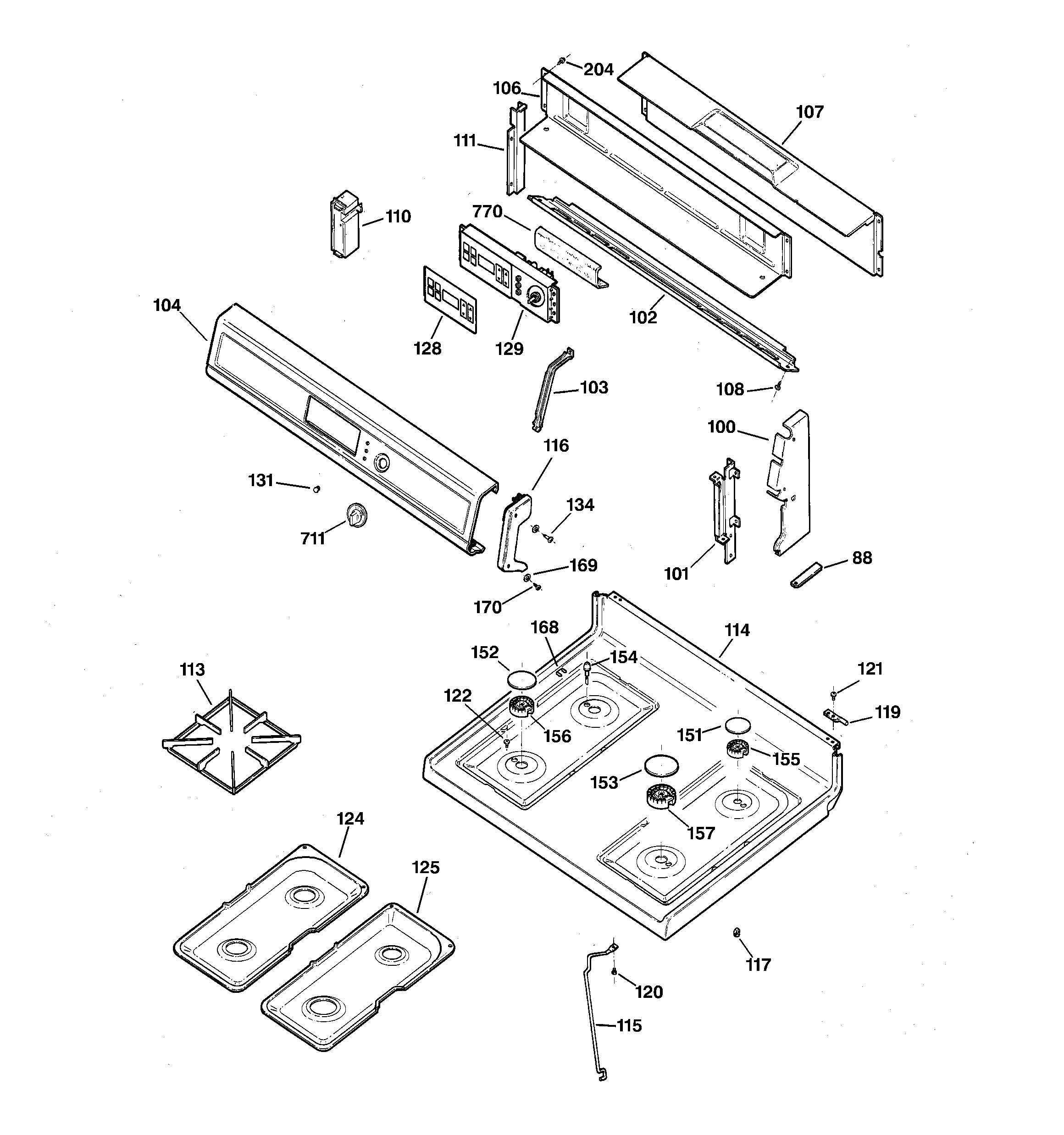 Hotpoint RGB745WEA2WW control panel & cooktop diagram