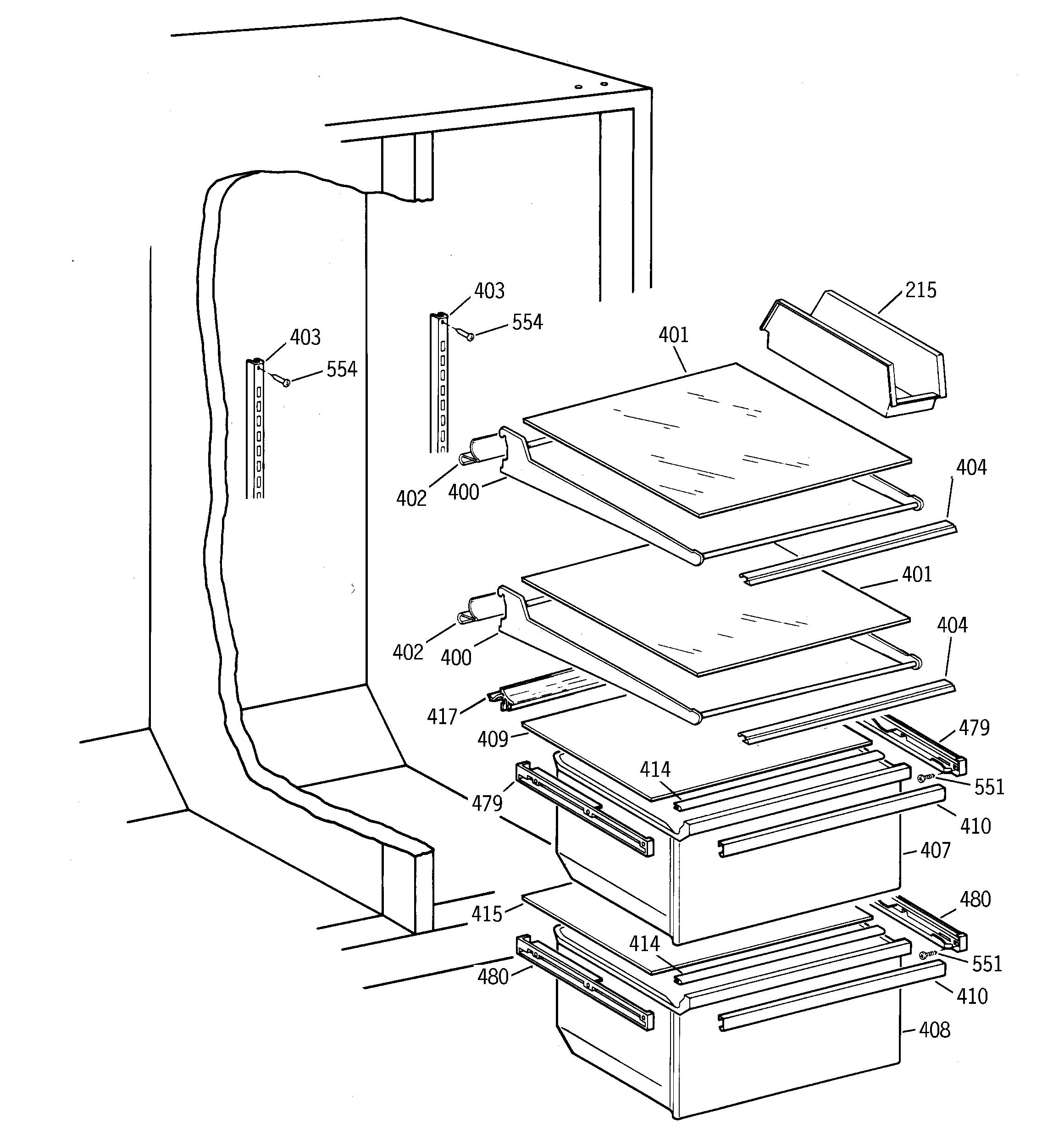 Hotpoint CST20KABBWH fresh food shelves diagram