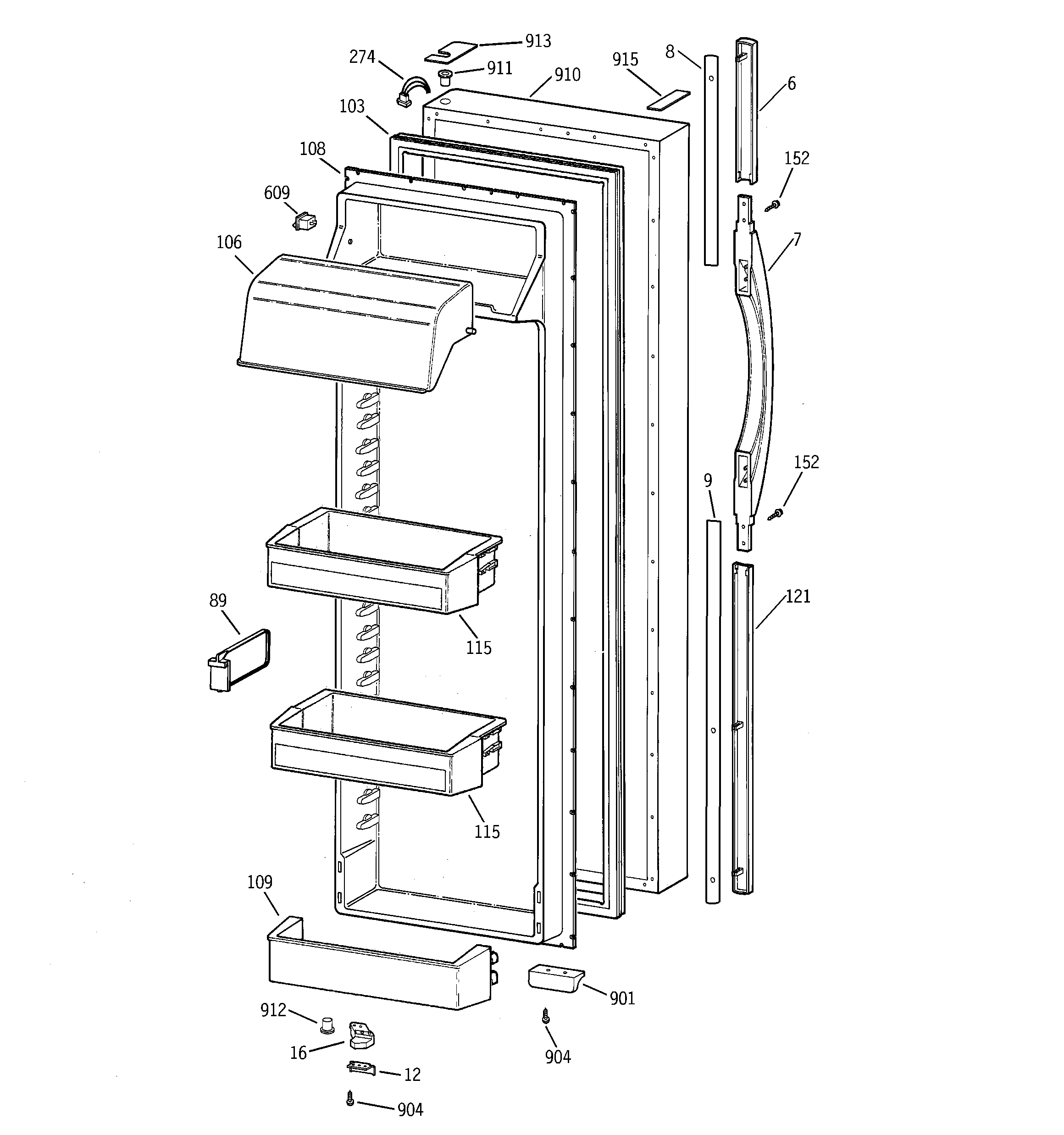 Hotpoint CSK30DRBBAA fresh food door diagram