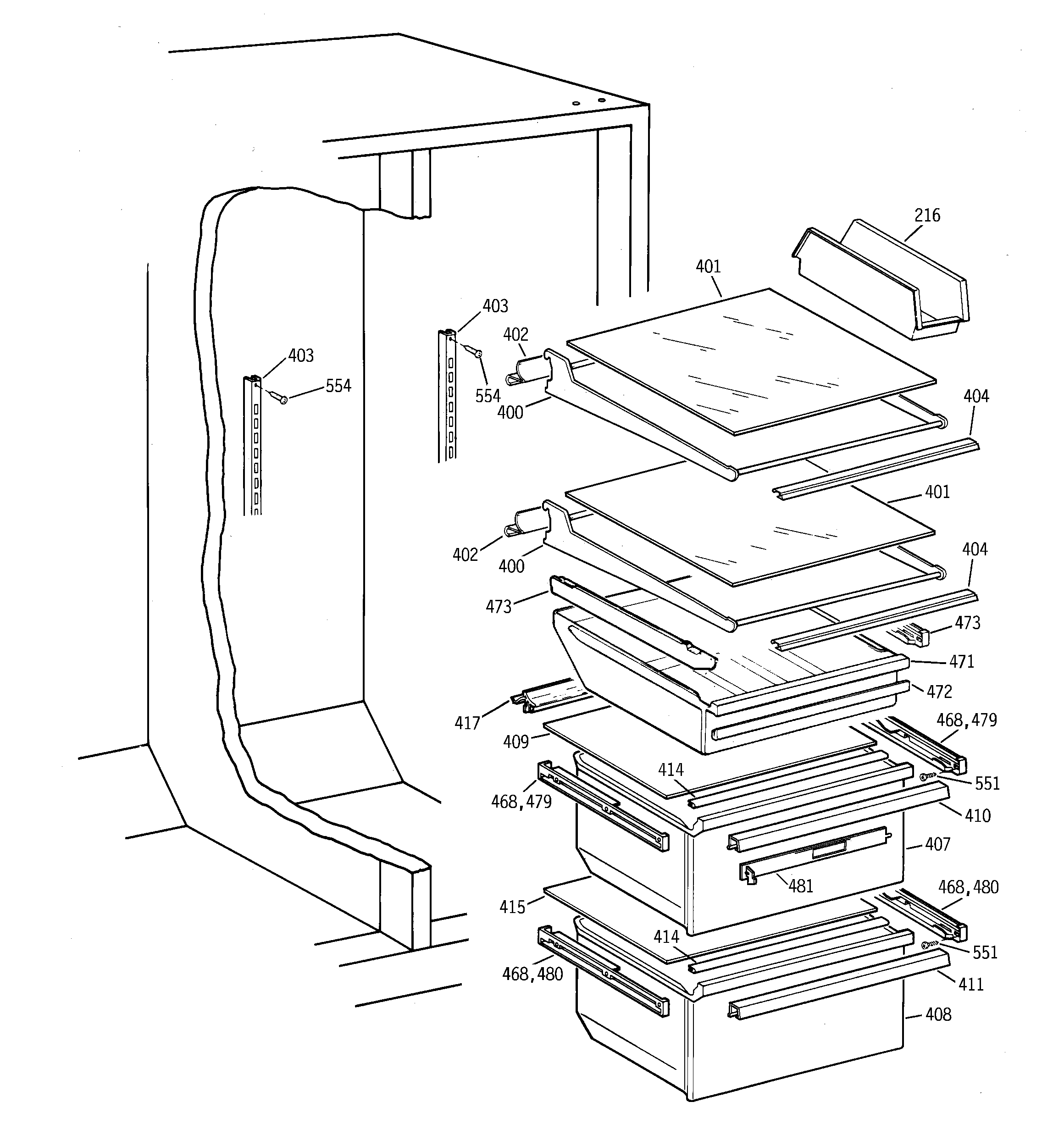 Hotpoint CSK30DRBBAA fresh food shelves diagram