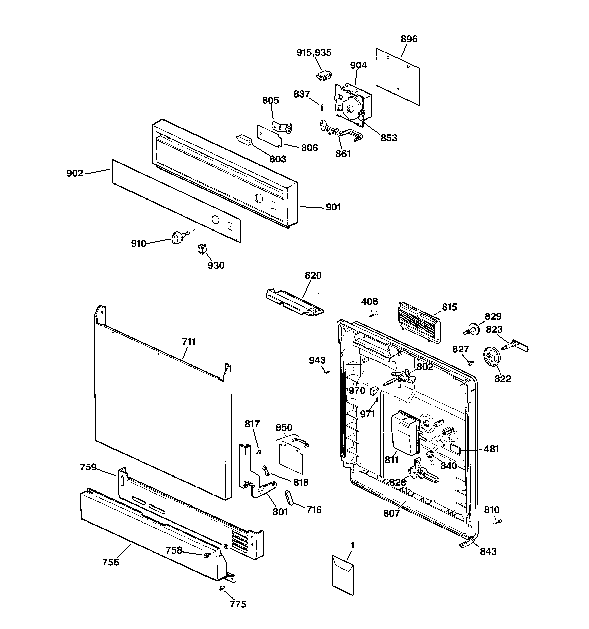 Hotpoint HDA2000Z04AD escutcheon & door assembly diagram