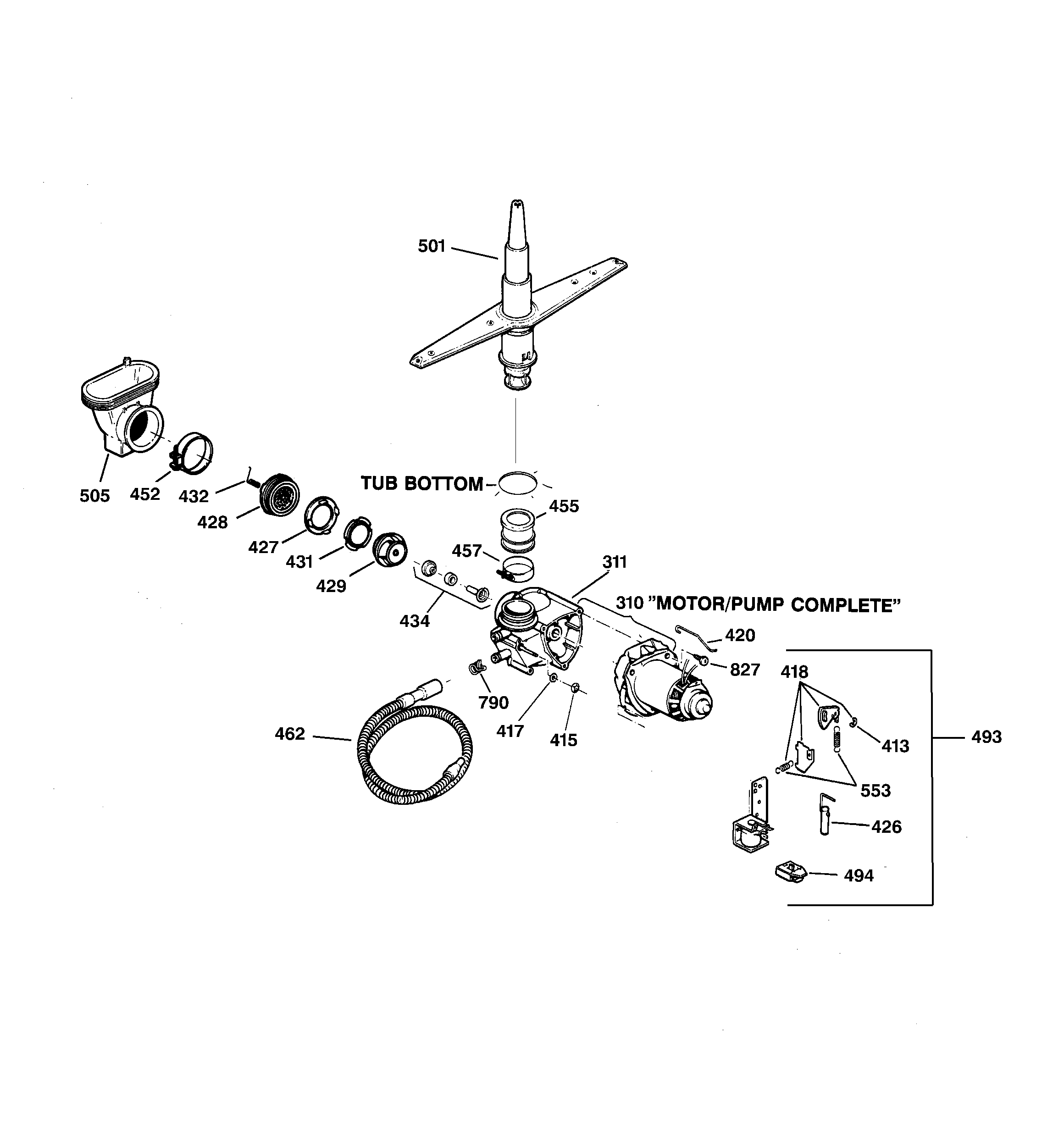 Hotpoint HDA3430Z04WW motor-pump mechanism diagram