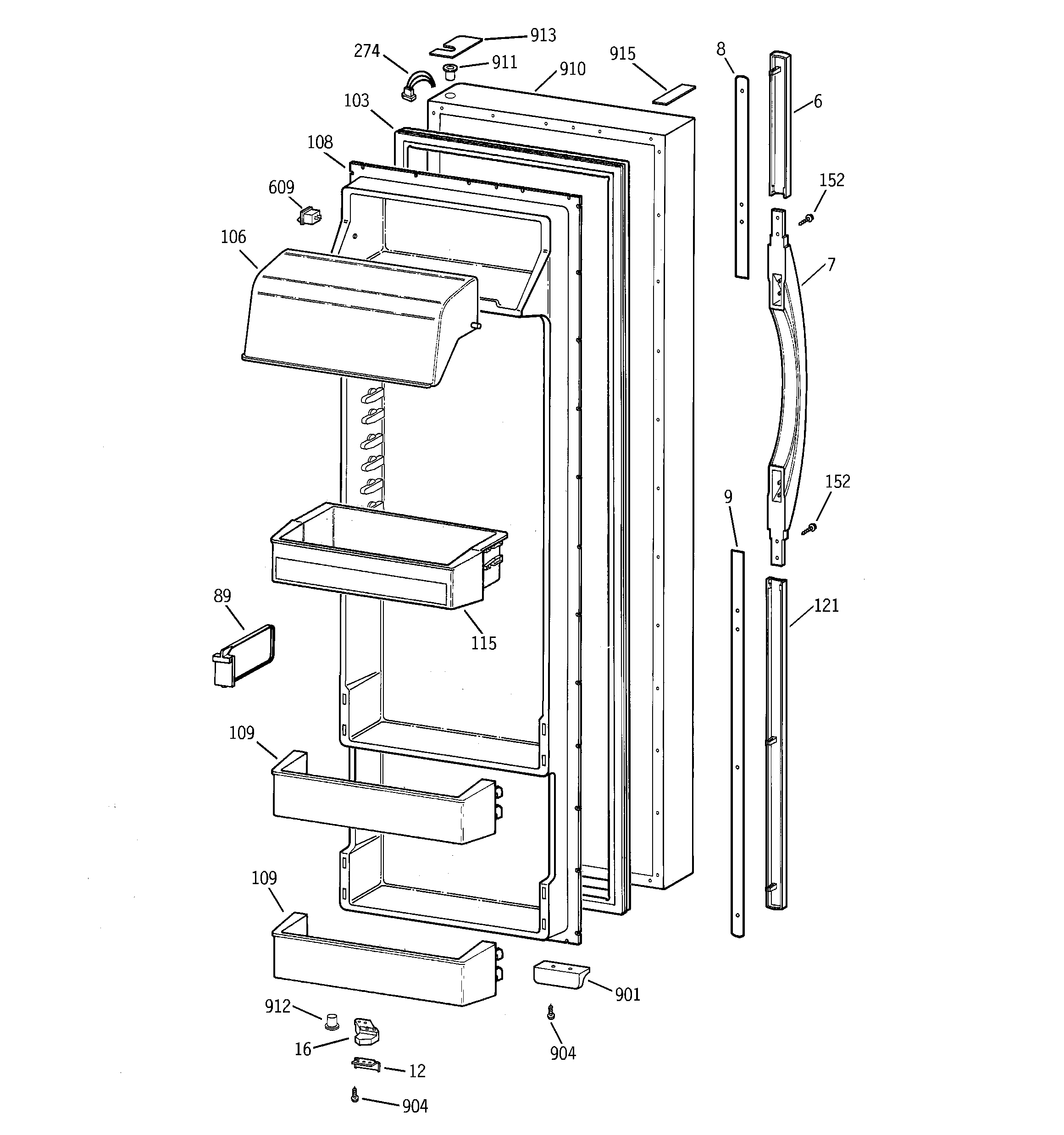 Hotpoint CSK28DRBBAA fresh food door diagram