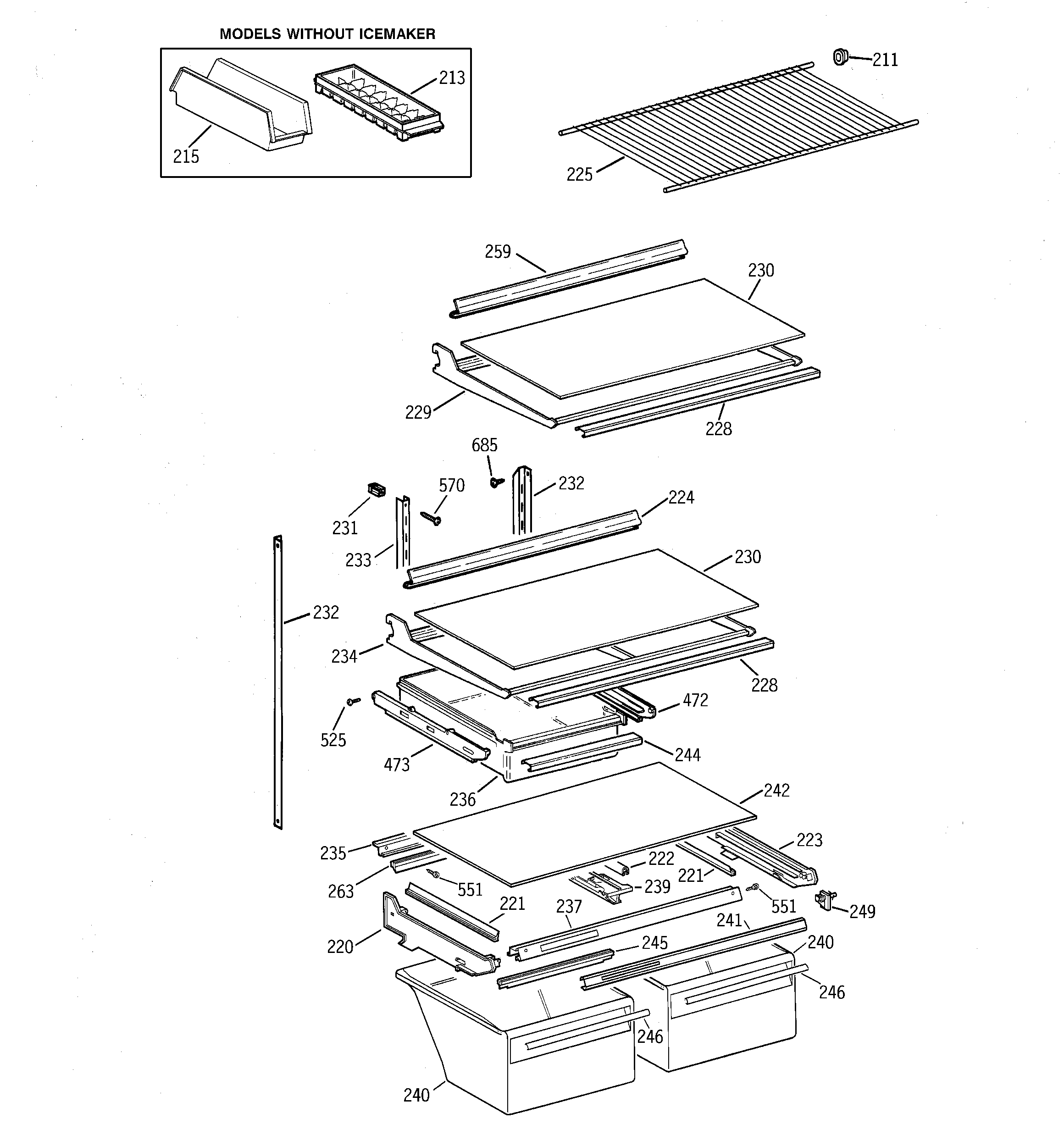 Hotpoint CTX21GACARWW shelves diagram