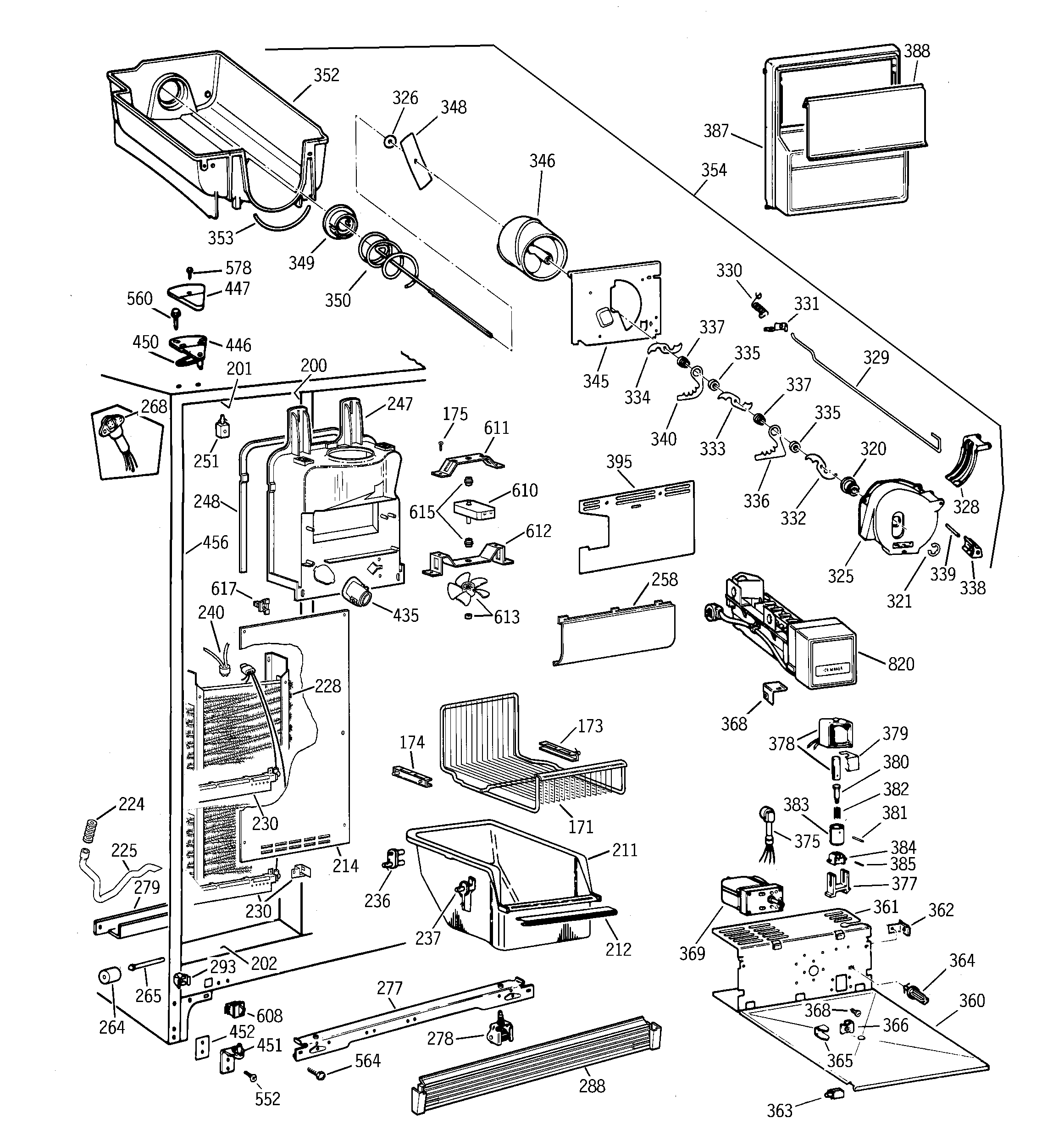 Hotpoint CSX25MRCAAA freezer section diagram