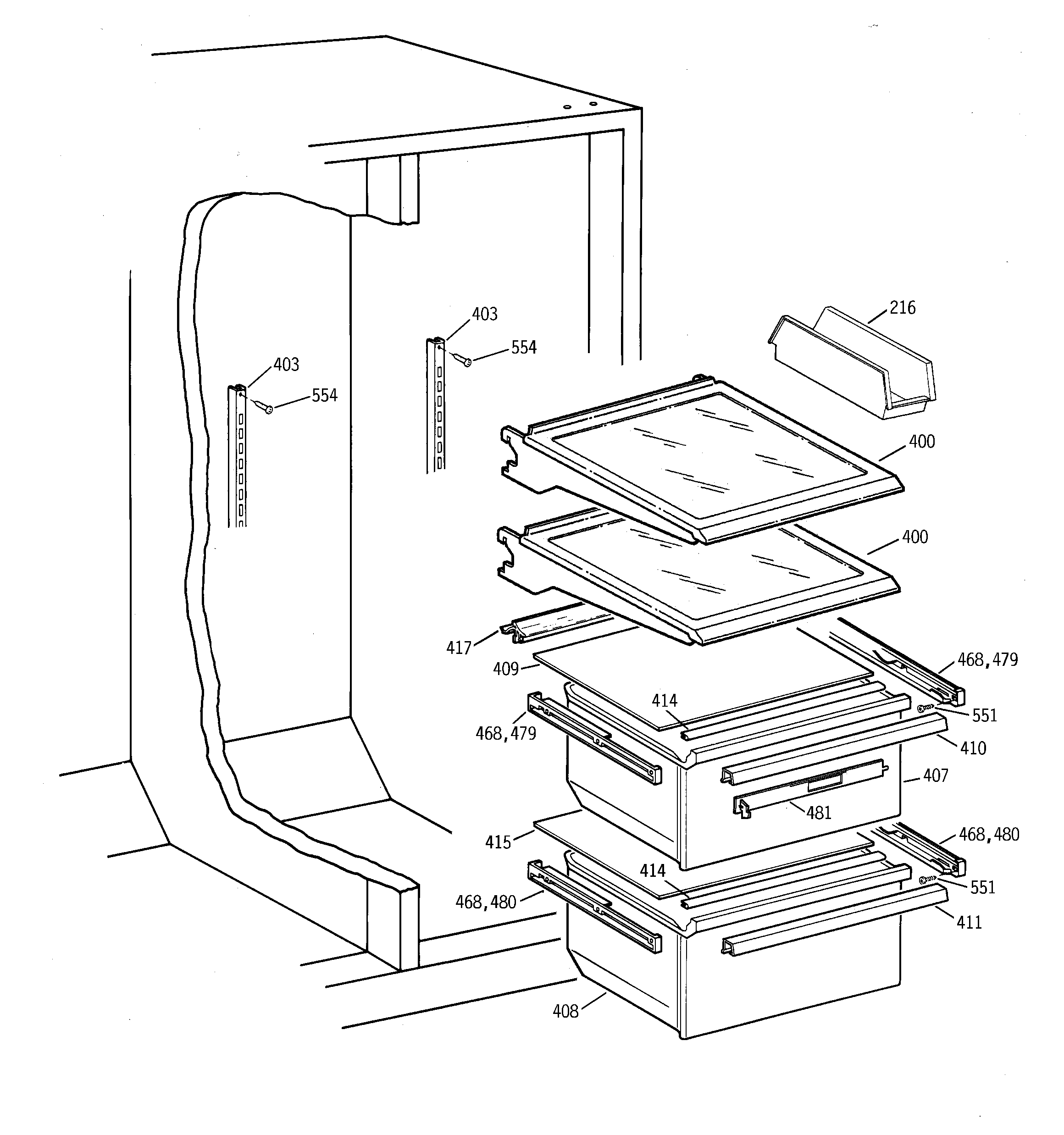 Hotpoint CSX25MRCAAA fresh food shelves diagram