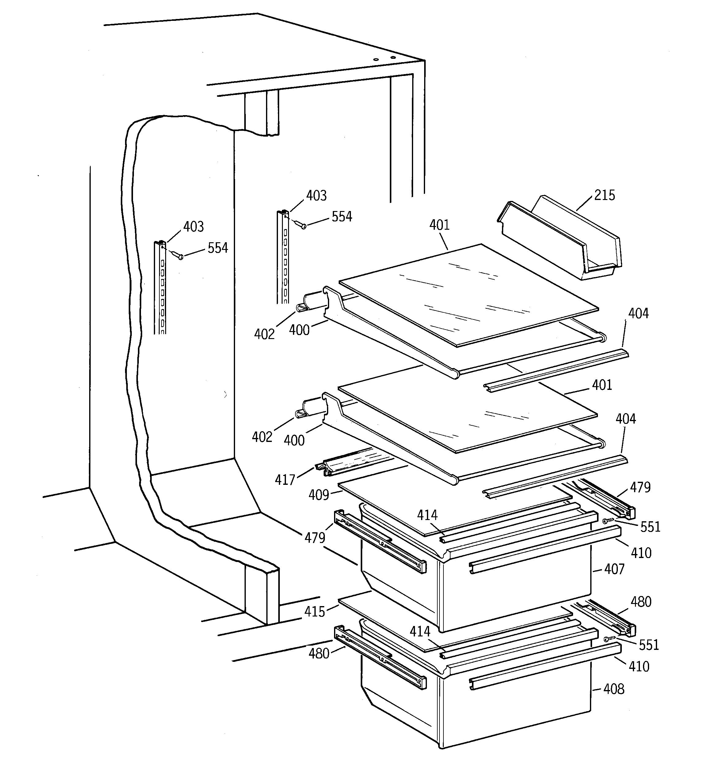 Hotpoint CST20KABCAD fresh food shelves diagram