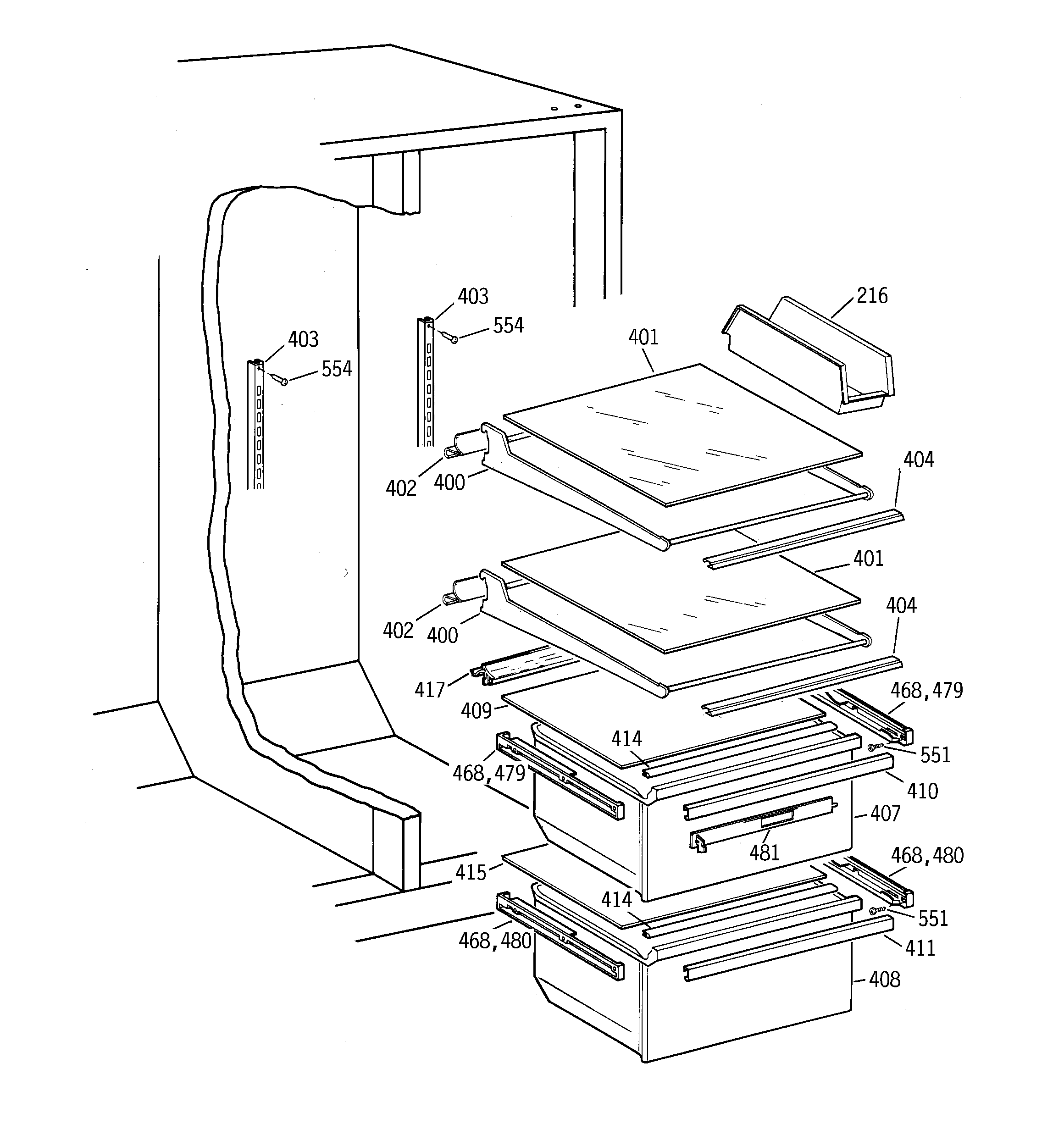 Hotpoint CSX22GRBCWW fresh food shelves diagram