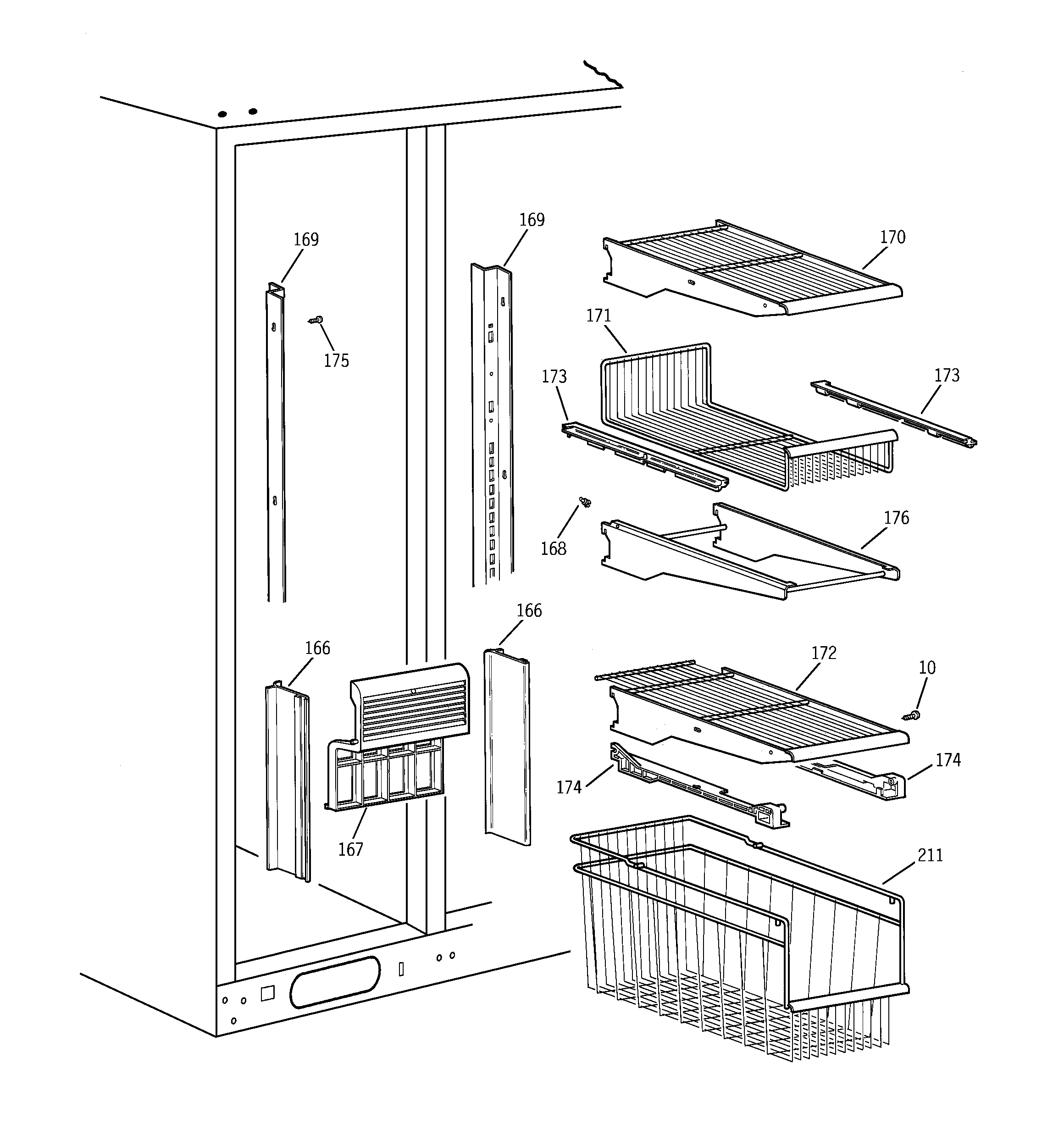 Hotpoint CSG28DHCCWW freezer shelves diagram