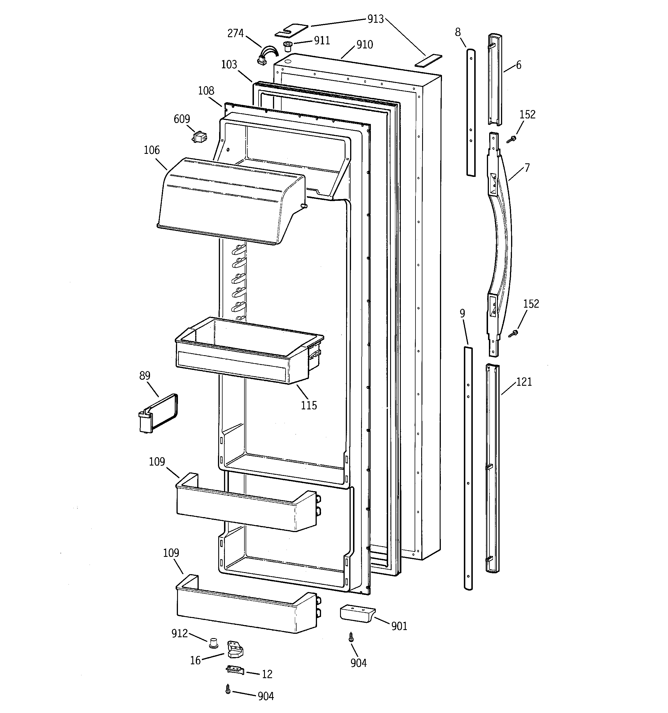 Hotpoint CSK28DRBCAA fresh food door diagram