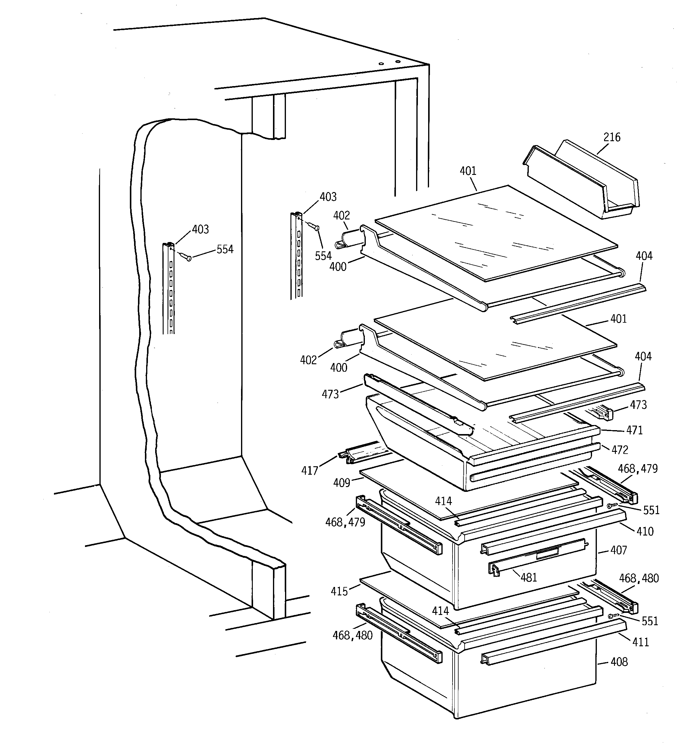 Hotpoint CSK28DRBCAA fresh food shelves diagram